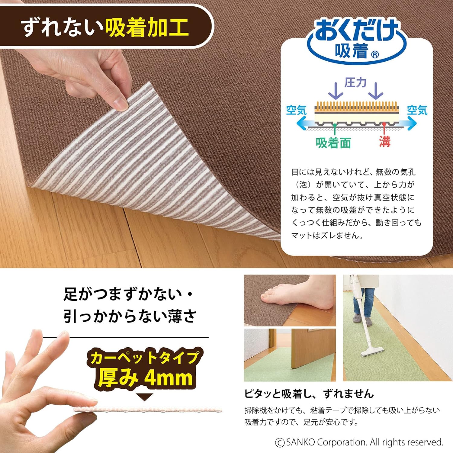 Detalle 2 de サンコー KP-49 おくだけ吸着 廊下敷きロングマット 90×600cm はっ水・消臭