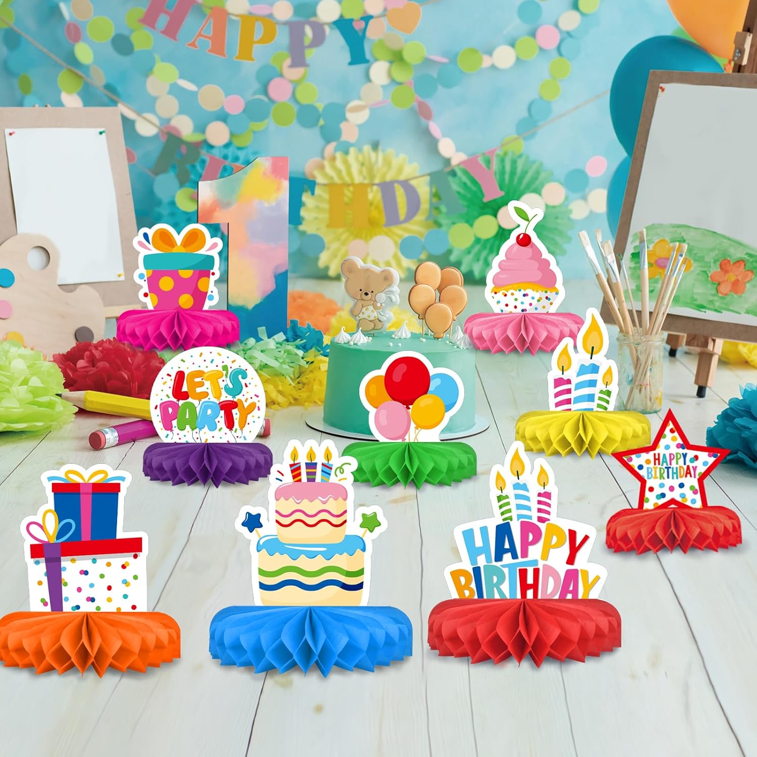 Thumbnail 5 de Happy Birthday Decorations Set 9 Honeycomb Centerpiece ๐