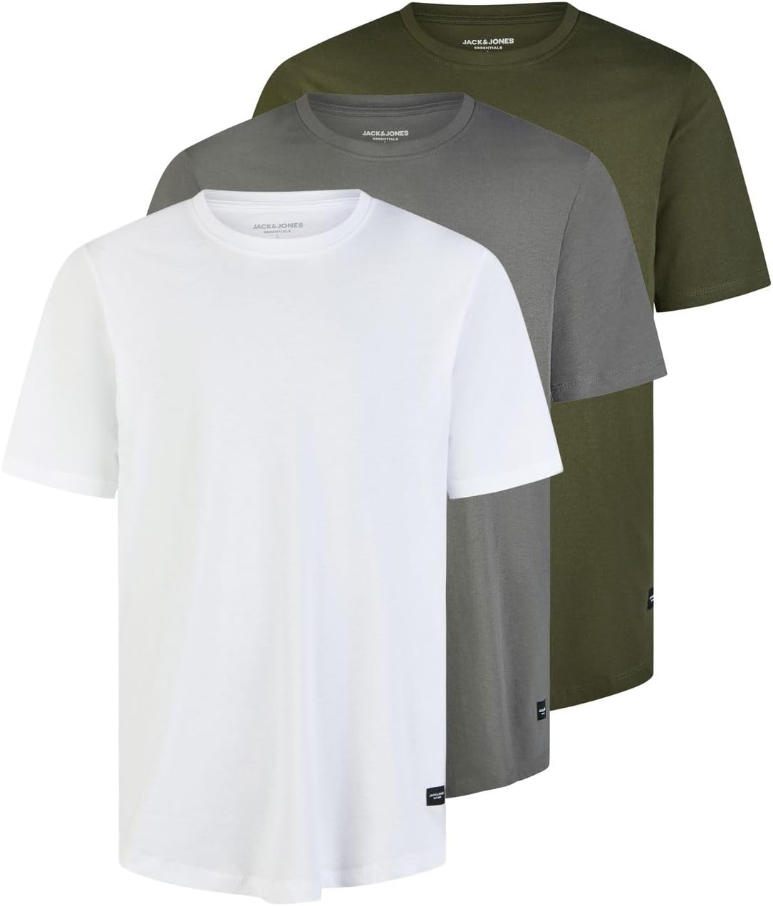 Detalle de JACK & JONES Herren Lang geschnittenes 3er-Set Basic T-Shirt aus 100% Bio-Baumwolle – Regular Fit