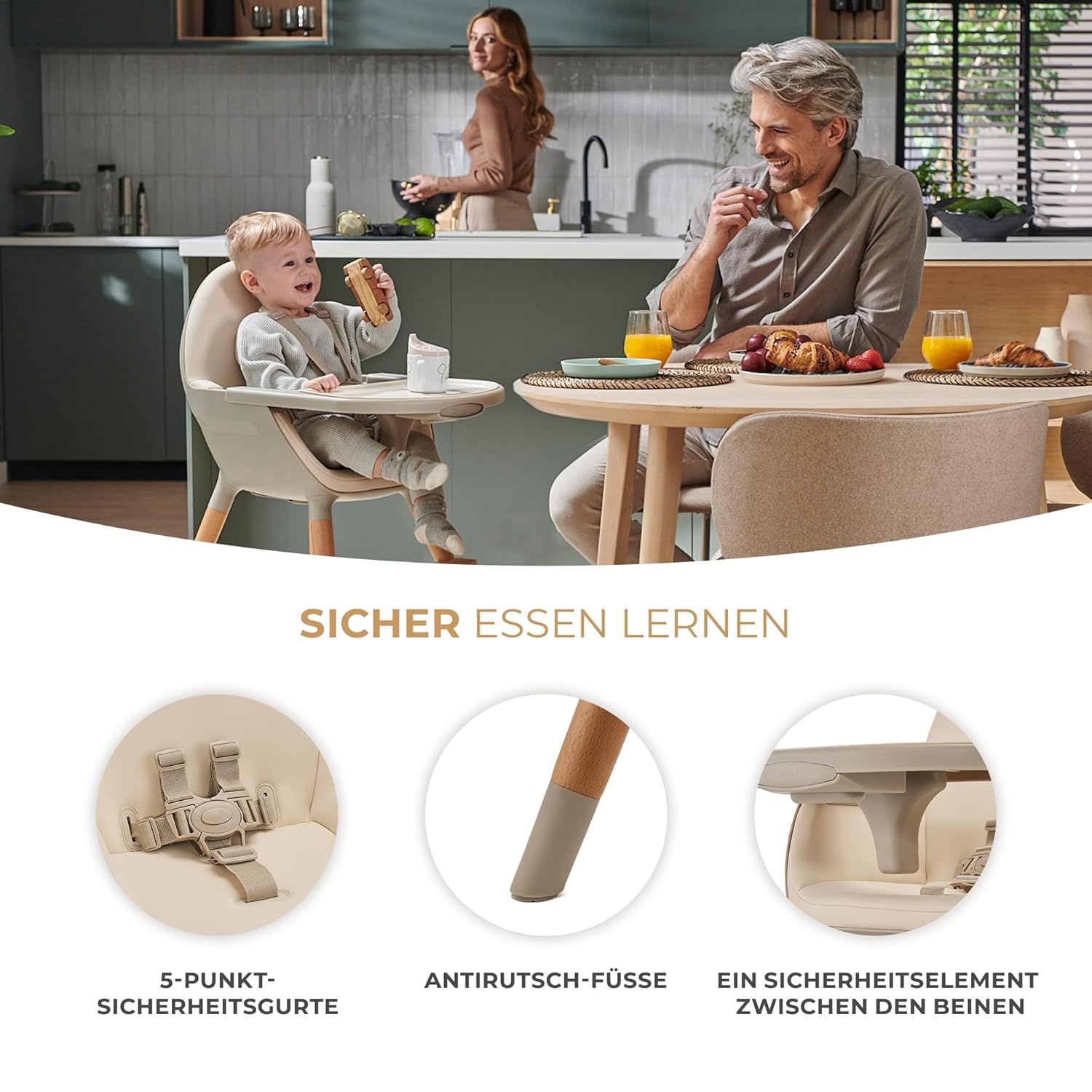 Thumbnail 5 de Kinderkraft FINI2 2 in 1 Hochstuhl – sicher, flexibel und langlebig (Beige)