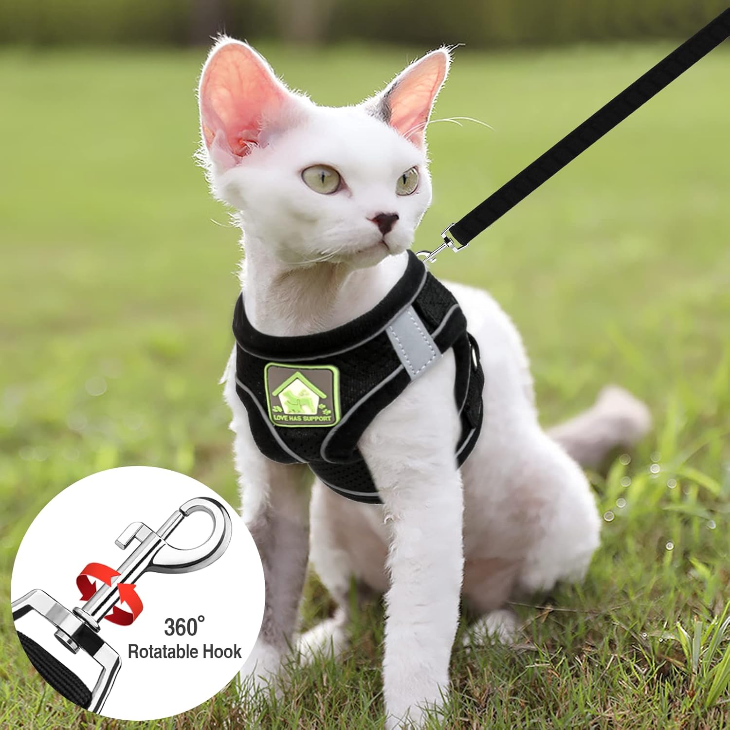 Detalle de Cat Harness & Lead Set - Escape-Proof Adjustable Vest for Kitten, Ferret, Puppy, Rabbit with Reflective Strips - Breathable Soft Mesh Jacket