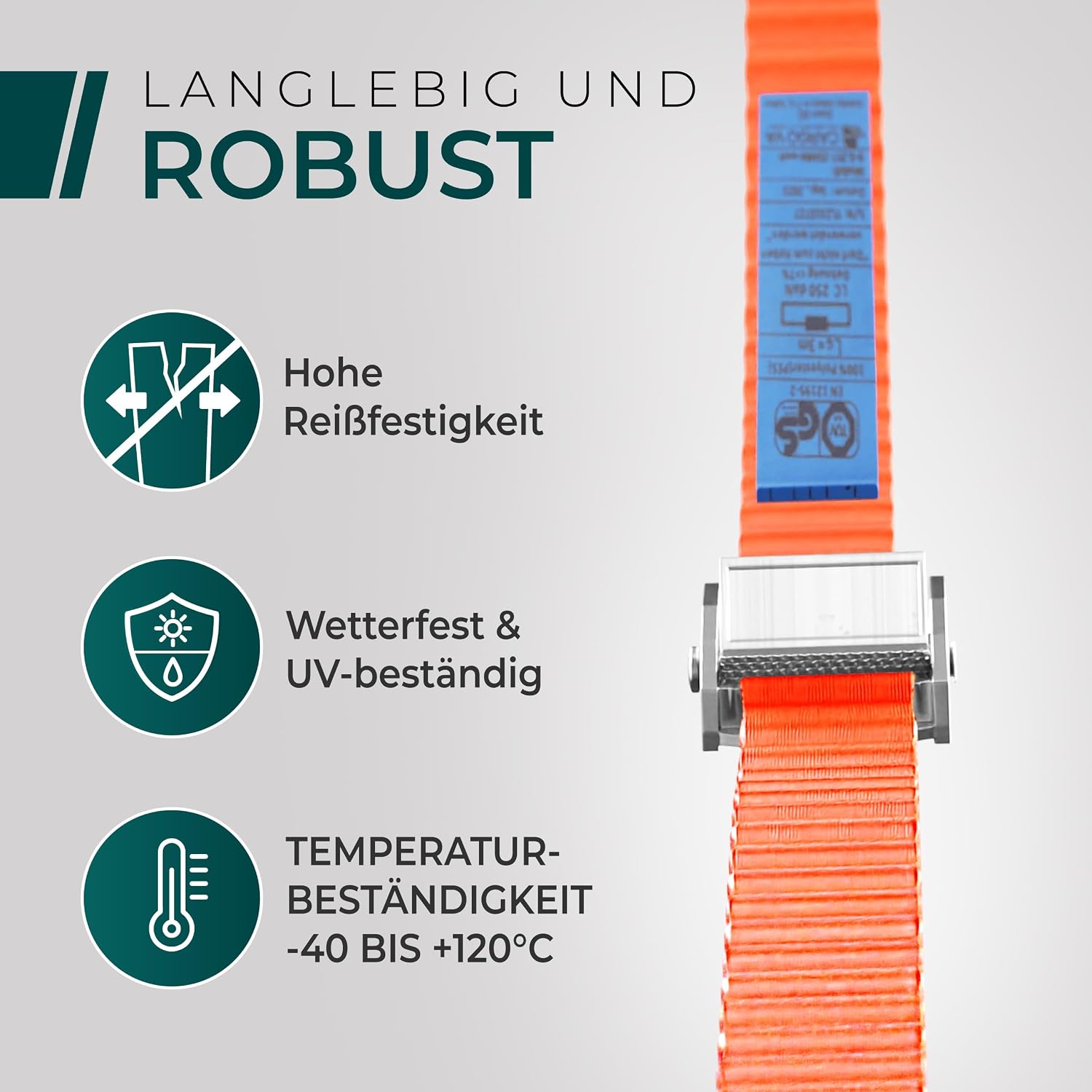 Detalle de Robuste Spanngurte mit Klemmschloss – TÜV/GS & DIN, 0,5–5 m, 250 kg, 6er Set