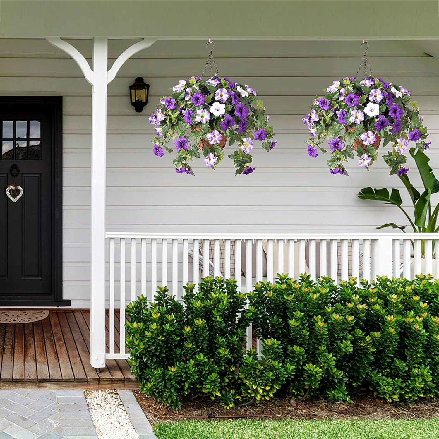 Thumbnail 5 de Ammyoo 2-Pack Artificial Petunias for Outdoor Decor – UV-Resistant, No Fade (Purple/White)