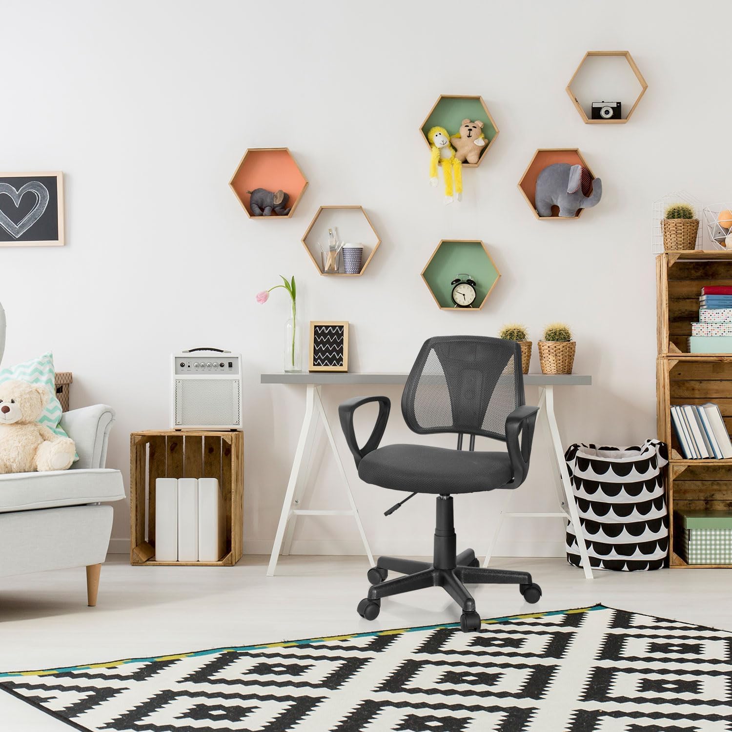 Thumbnail 1 de HJH Office 725102 Sedia Girevole per Bambini KIDDY CD – Tessuto a rete Grigio, Schienale Regolabile
