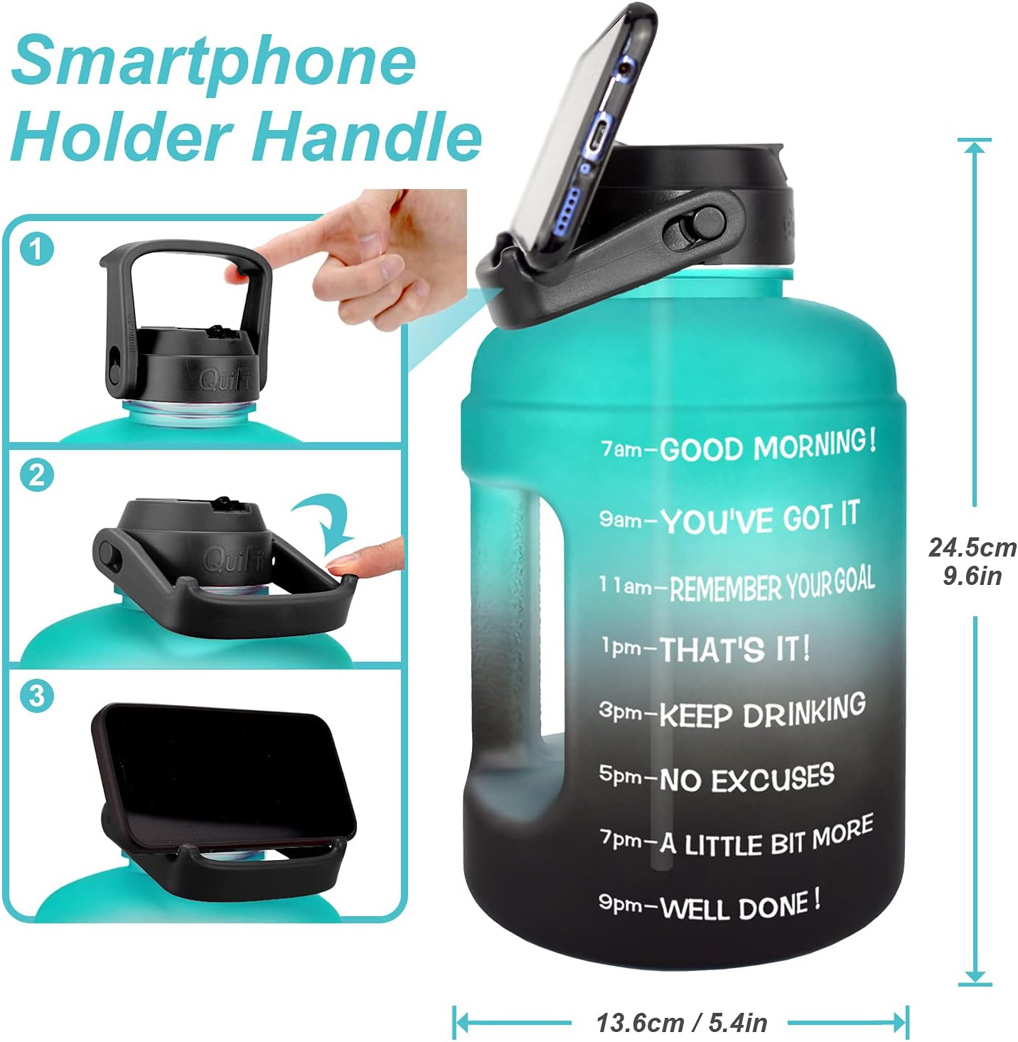 Thumbnail 3 de BuildLife Motivational Water Bottle 2.2L: Large Capacity Hydration with Time Markers