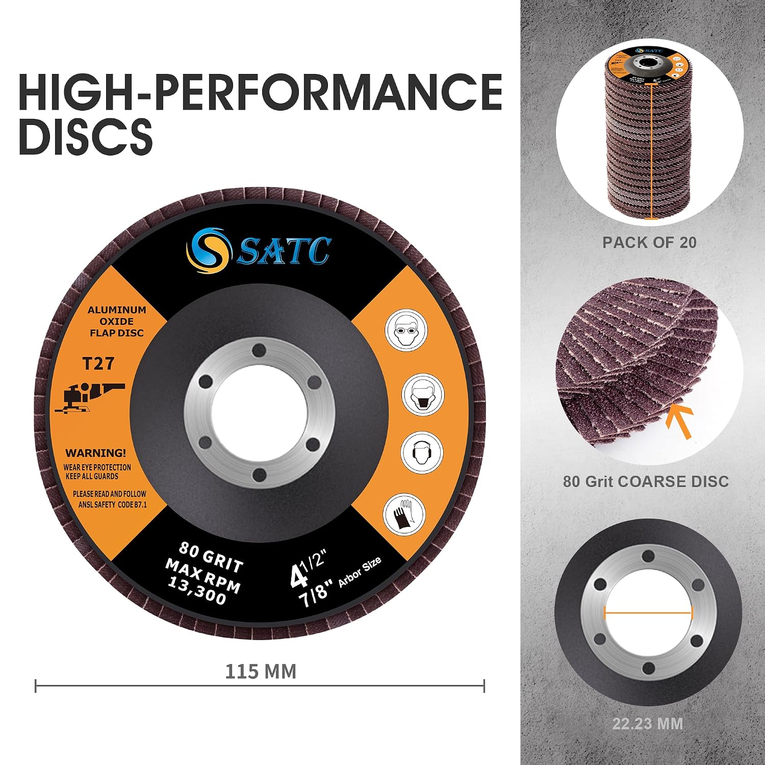 Detalle 2 de SATC 115mm flap discs 20 pack (80 grit) for angle grinders