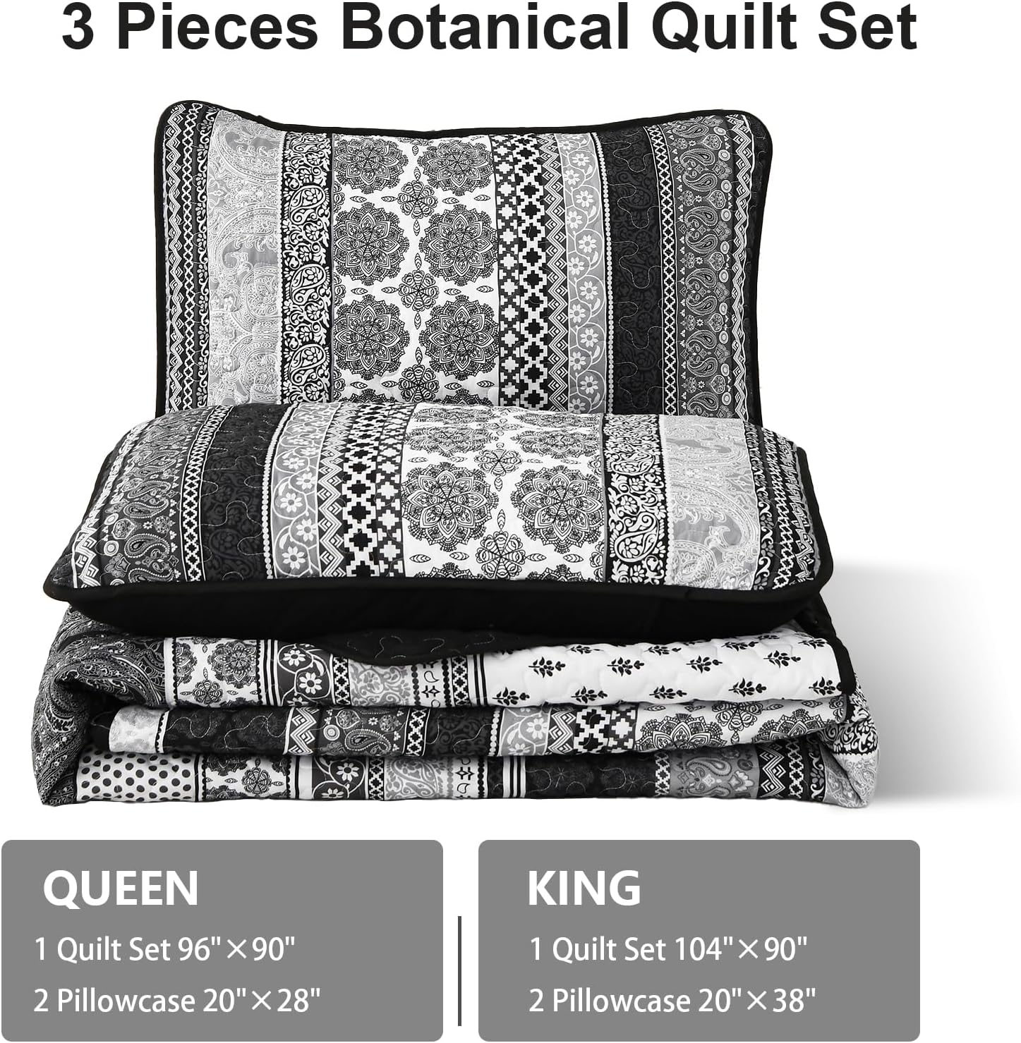 Thumbnail 6 de WONGS BEDDING Boho Stripe Quilt Set King 104x90