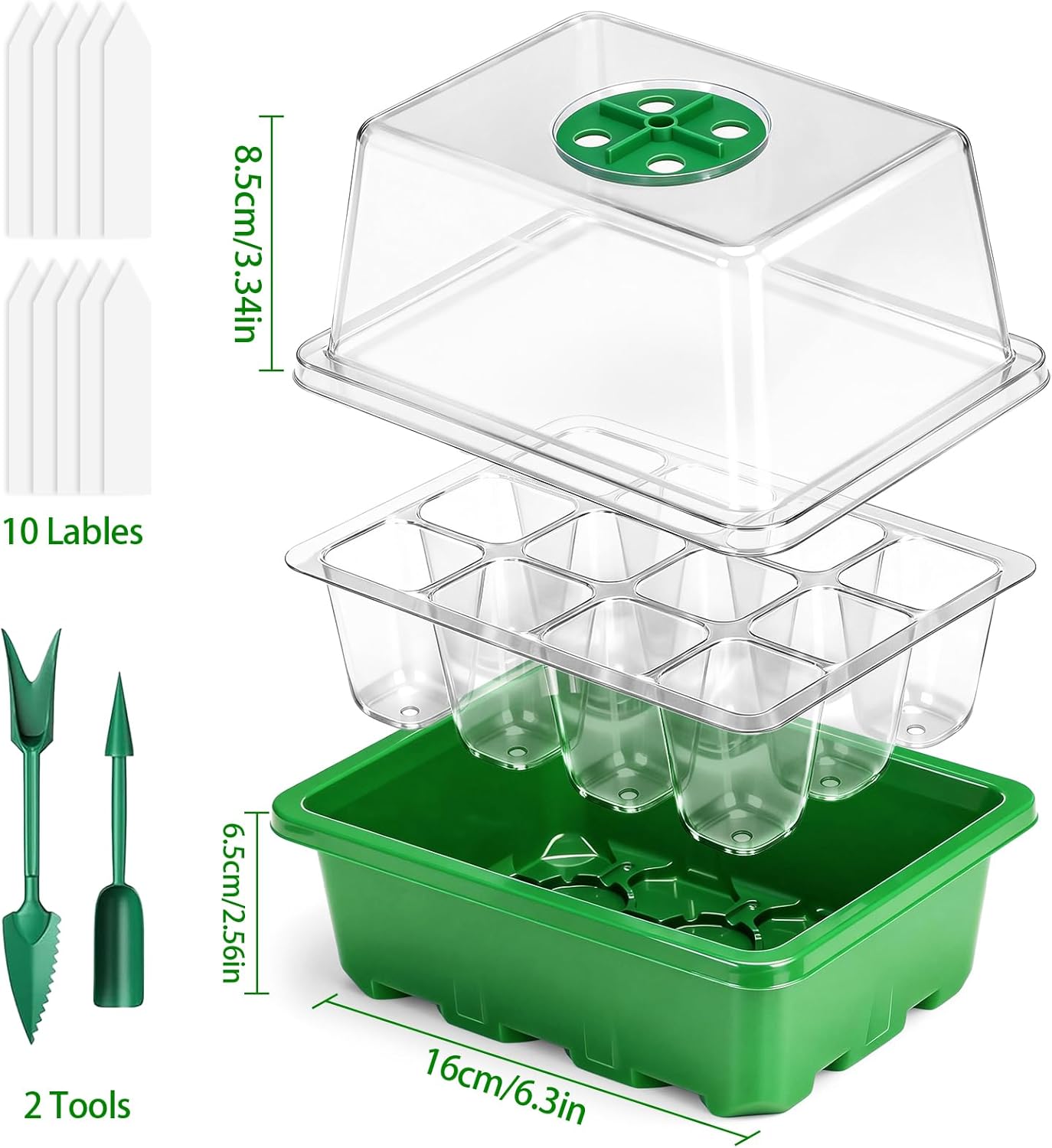 Thumbnail 1 de GOTVUGE seed trays (10-pack, 120 cells) with clear humidity dome and adjustable vents