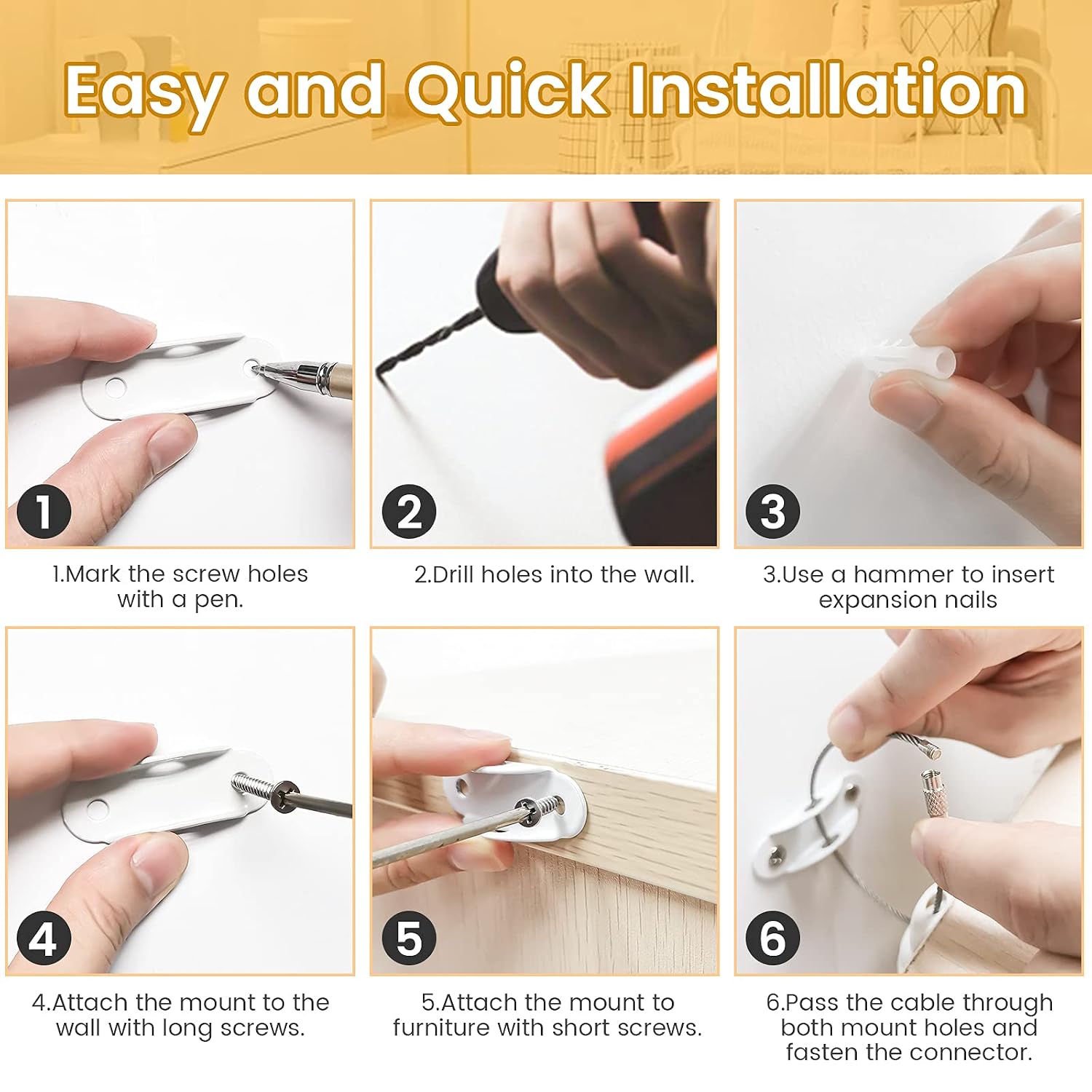 Thumbnail 6 de Booda BQFDK02 Anti-Tip Furniture Anchors, 10-Pack Detachable Steel Cable Straps