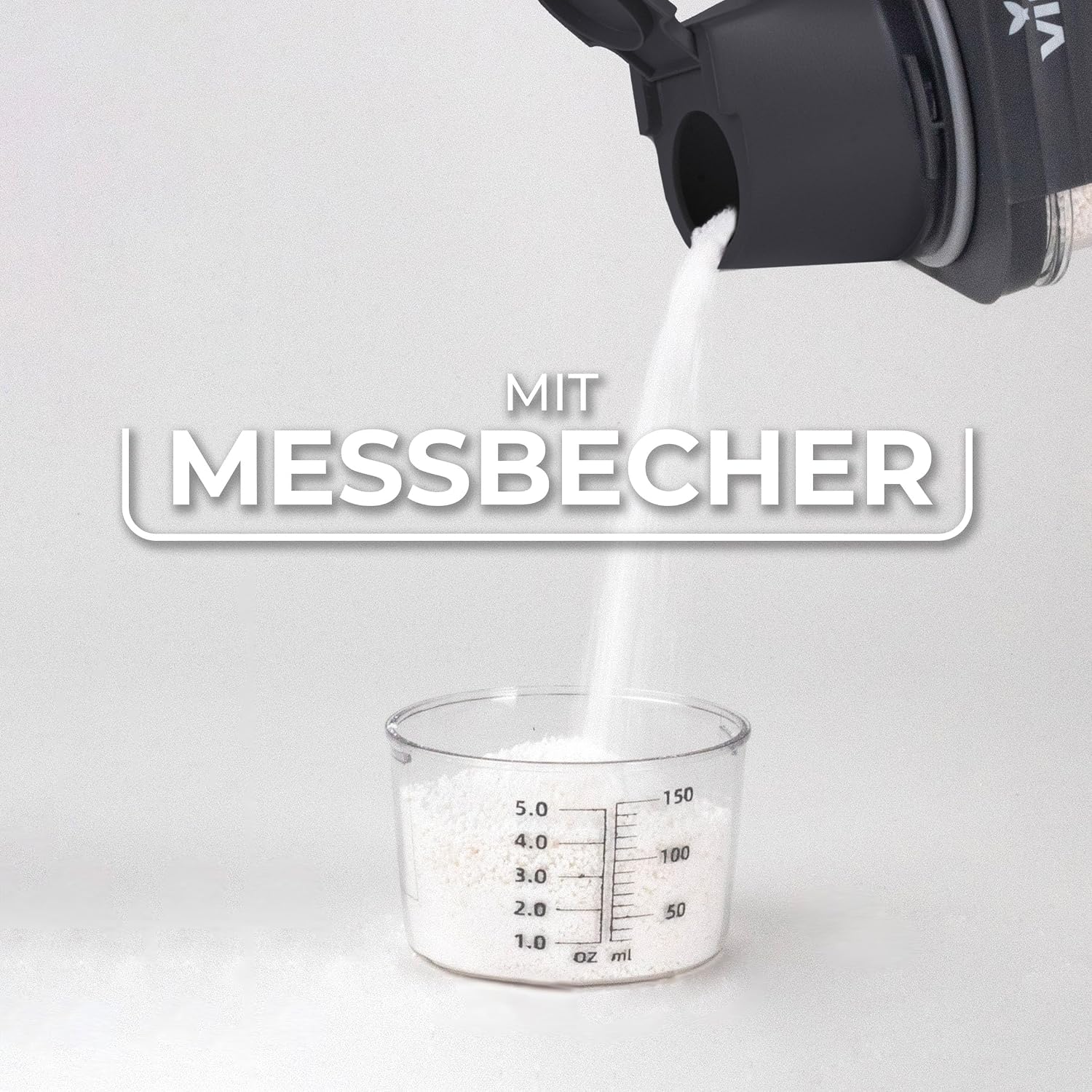 Detalle de Vileda Waschmittelbox 2300 ml grau – luftdichte Vorratsbox für Waschpulver & Flüssigwaschmittel mit Messbecher