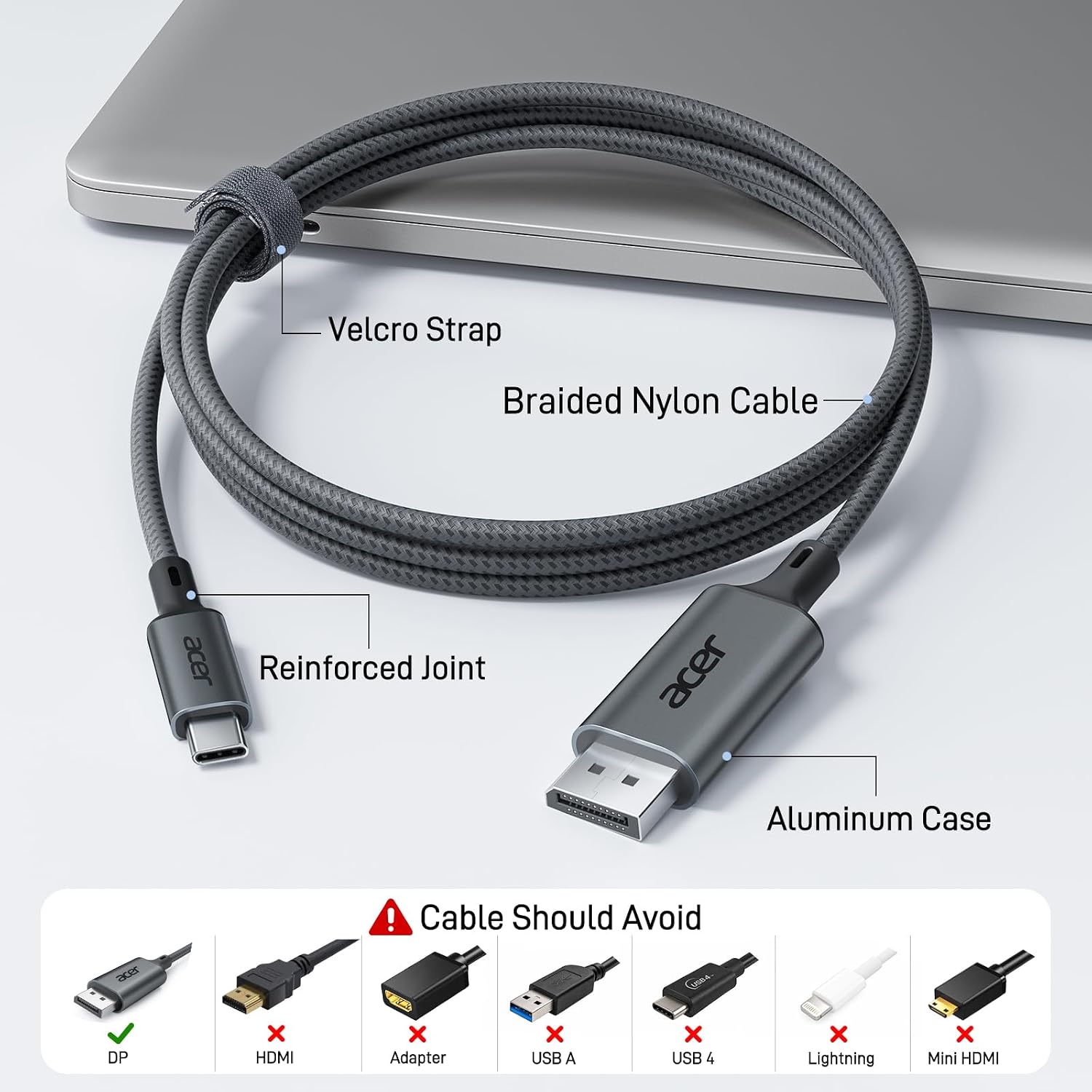 Detalle 1 de Acer USB-C to DisplayPort Cable, 6.6 ft