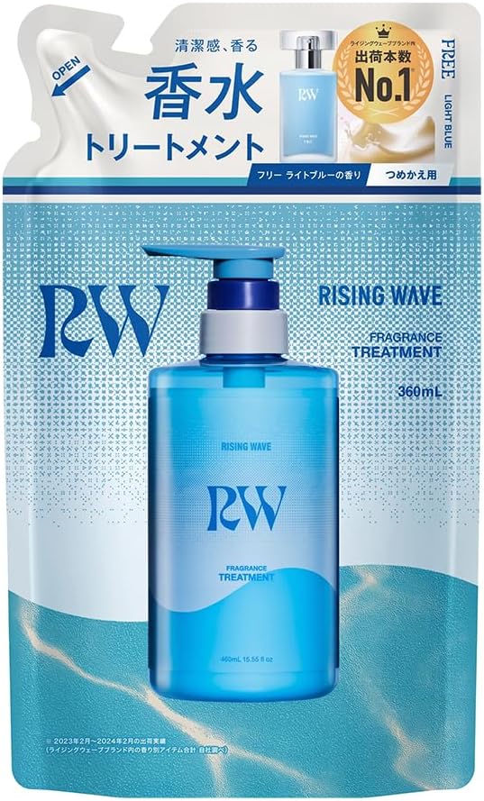 Detalle de RISINGWAVE フレグランストリートメント フリー ライトブルー 詰め替え用 360mL、熱を活かす毛髪補修成分配合