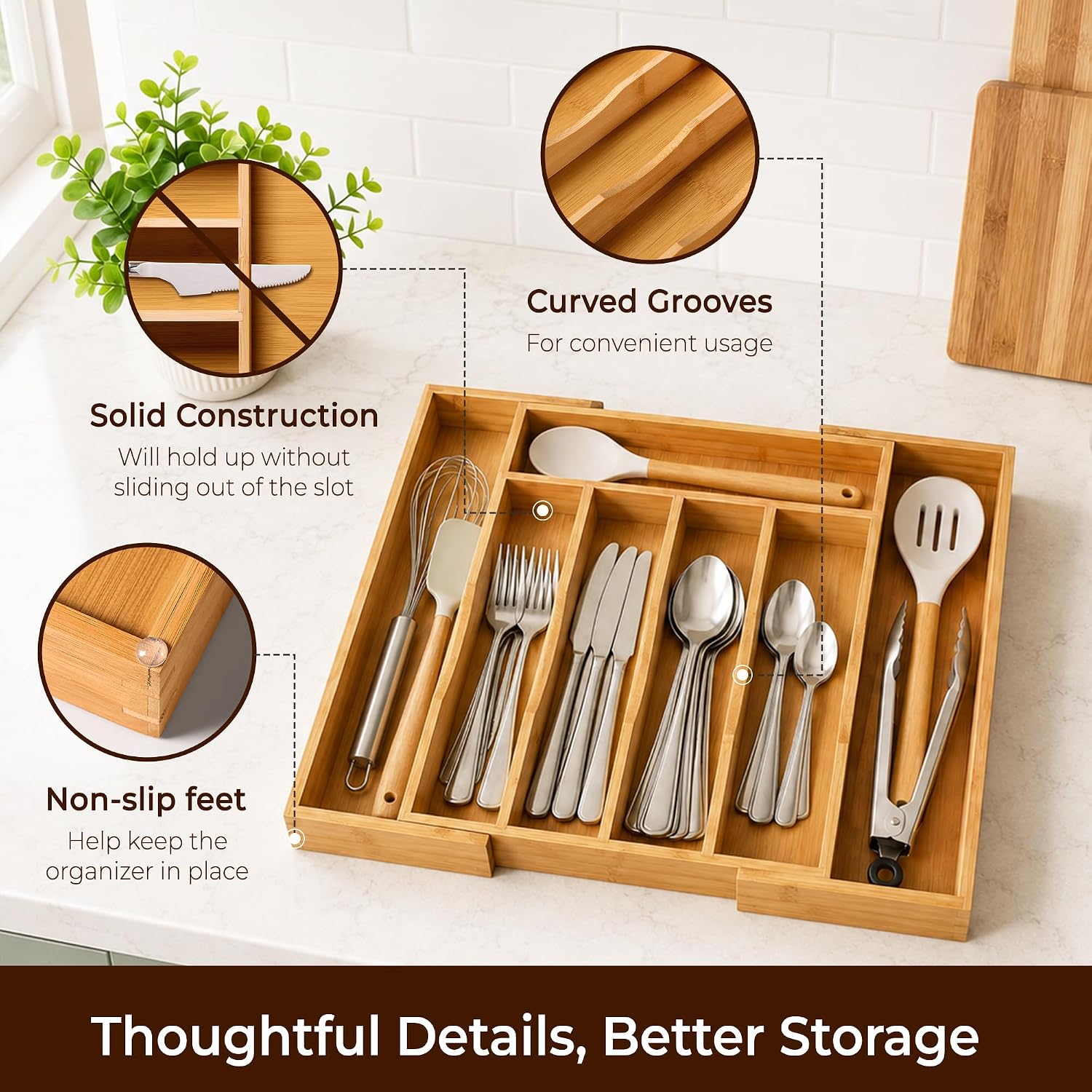 Thumbnail 3 de oridom Expandable Bamboo Drawer Organizer for Cutlery 🍽