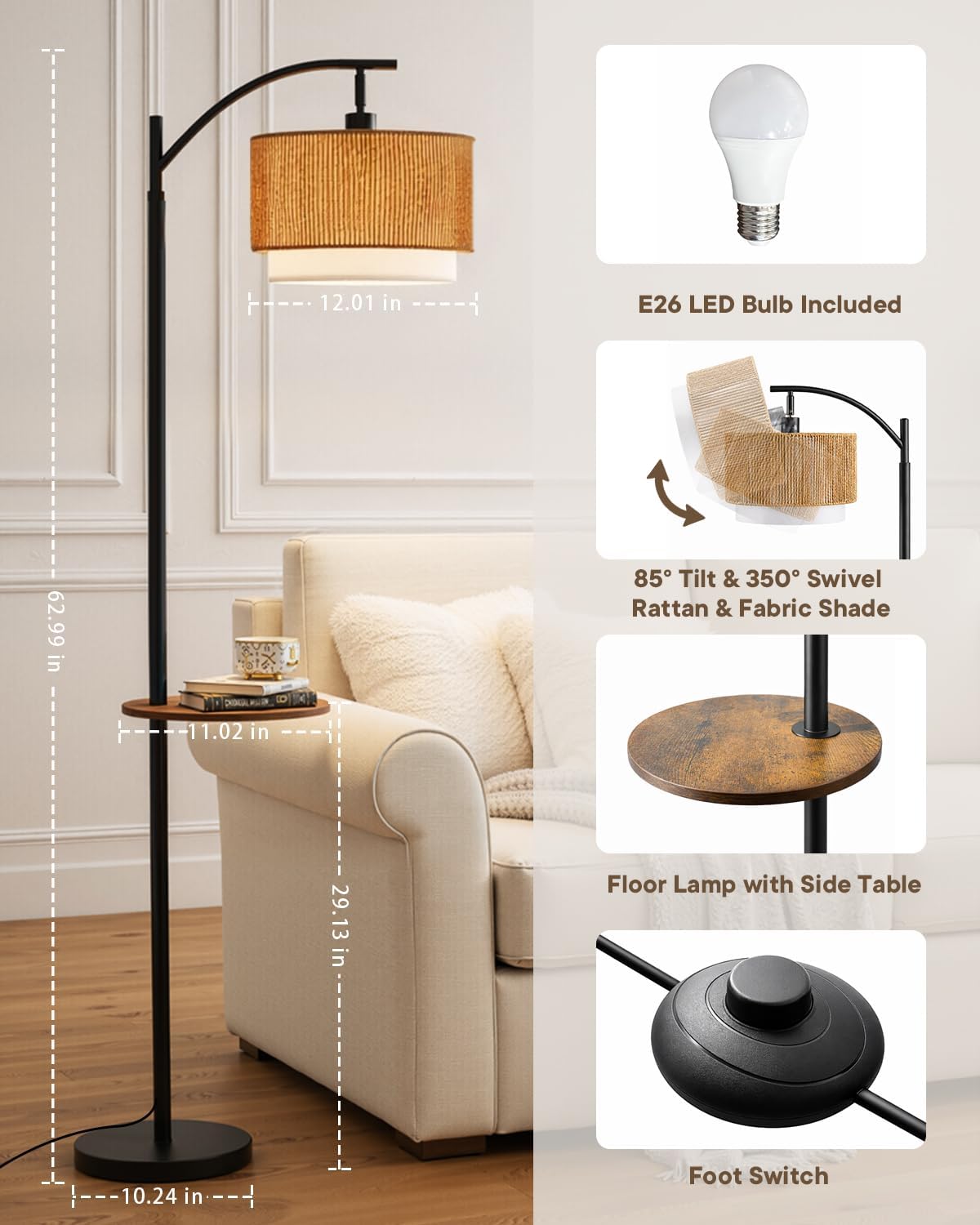 Detalle de PESRAE Floor Lamp with Rattan Shade