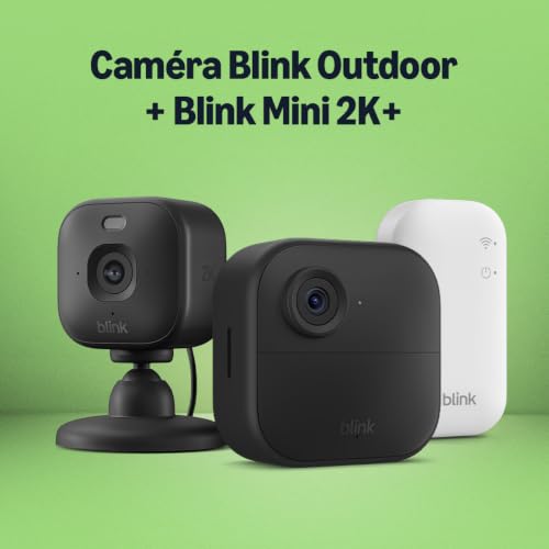 Detalle 2 de Blink Outdoor 4 avec Blink Mini 2K+ (Noir) – Pack sécurité connecté intérieur et extérieur avec module de synchronisation inclus