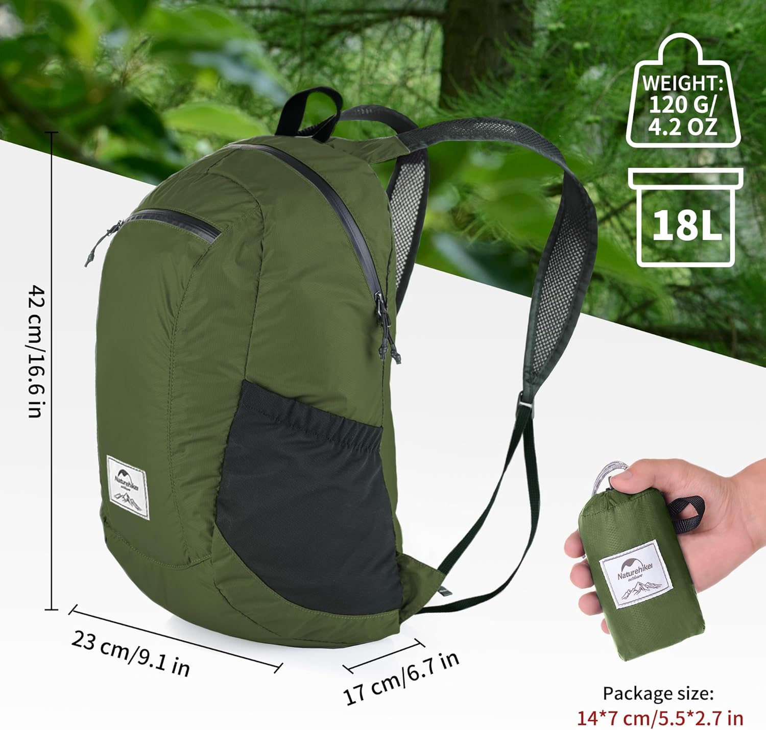 Detalle de Naturehike Ultralight Foldable Waterproof Backpack (30D Nylon Dry Bag) for Hiking, Camping & Travel