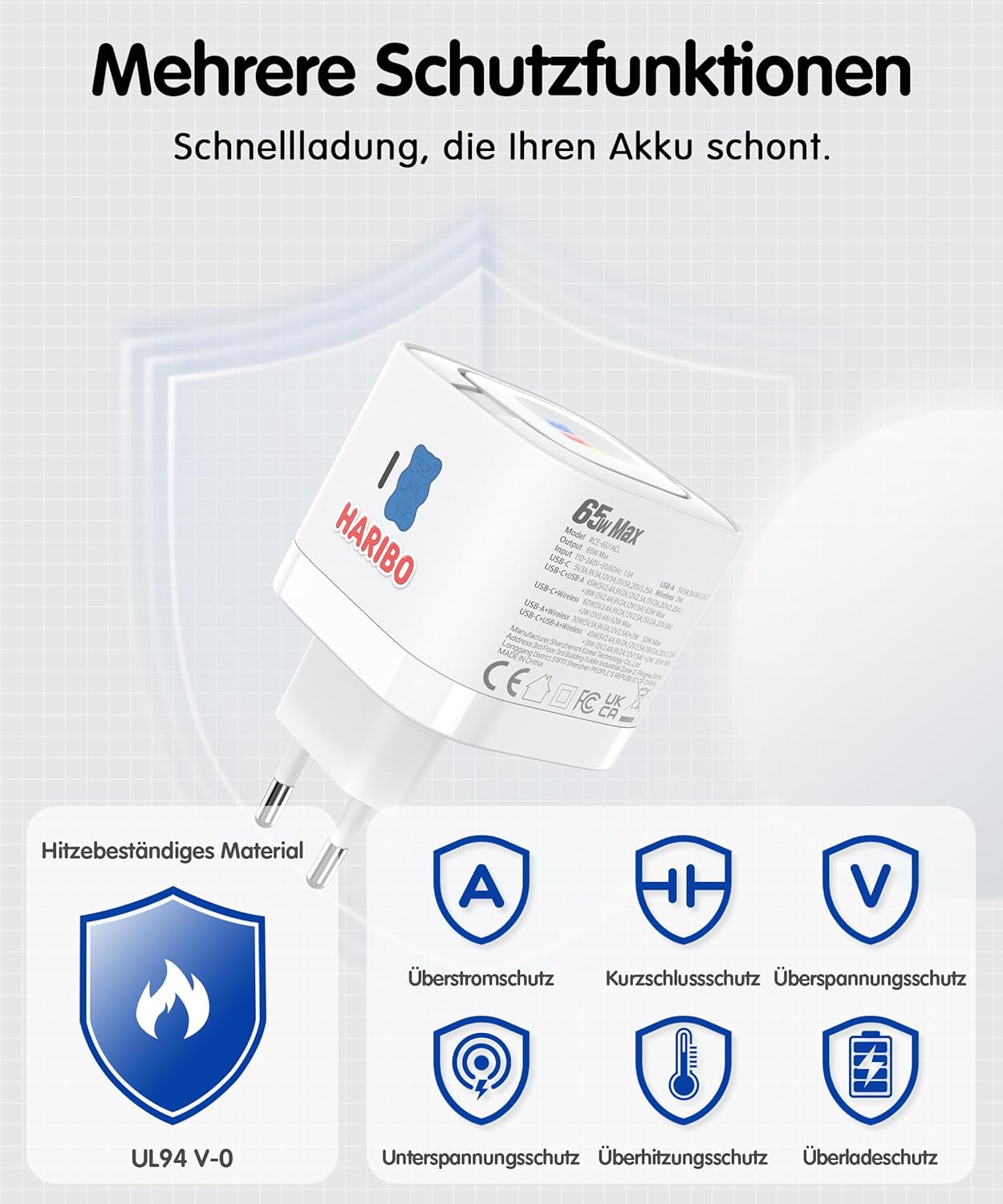 Detalle de Haribo Chargeur USB-C 65W 3-en-1 pour Apple Watch et appareils Apple – Bleu