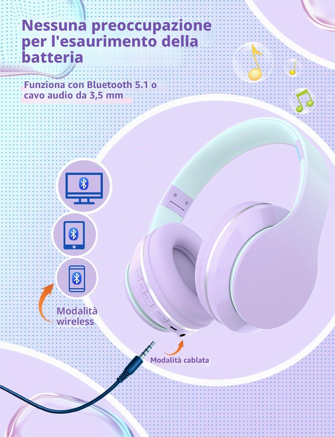 Thumbnail 1 de Xunpuls Cuffie Bluetooth per bambini: over‑ear, comode, pieghevoli e versatili