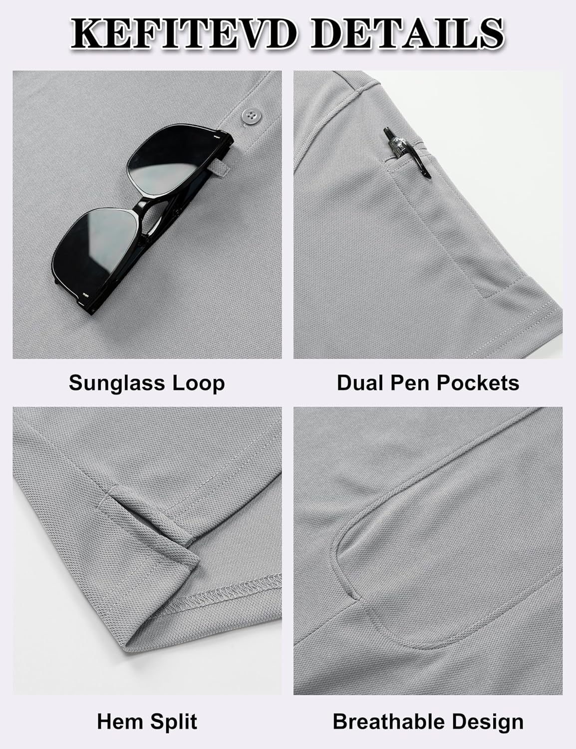 Detalle de KEFITEVD Polo Shirts Uomo Manica Corta Golf Tshirts Asciugatura Rapida