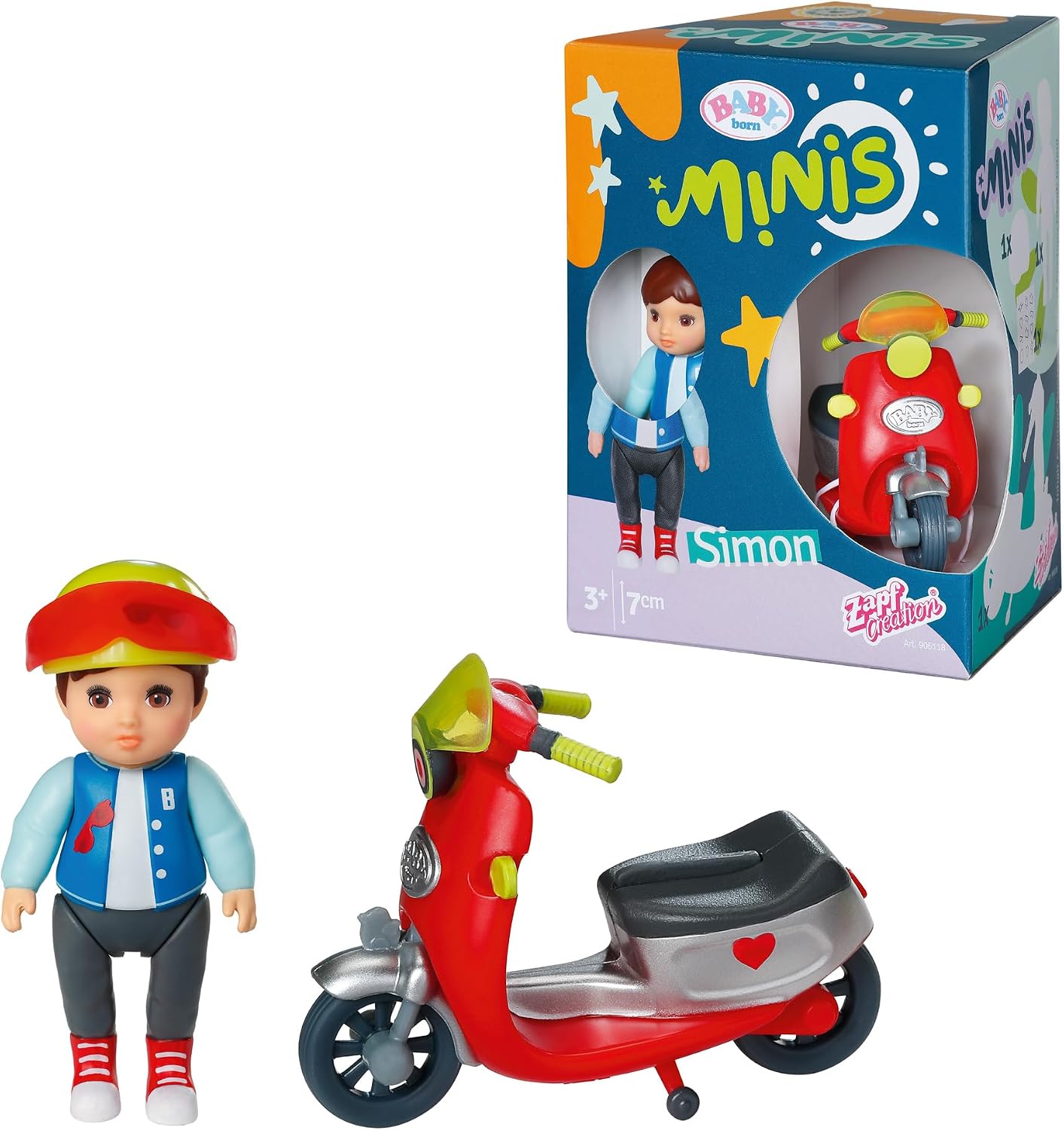 Detalle de BABY born Minis Scooter-Spielset mit Simon-Puppe, Roller und Helm (906118) von Zapf Creation