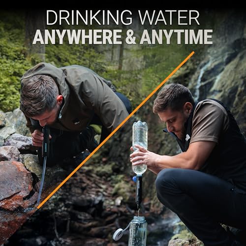 Detalle de BACHGOLD Water Filter Straw for Camping, 70 cm Hose, 2-Stage Filtration