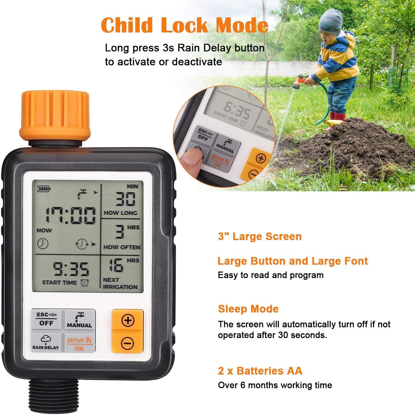 Detalle de Johgee Programmator per Irrigation Giardino IP65 con Timer Digitale e LCD 3
