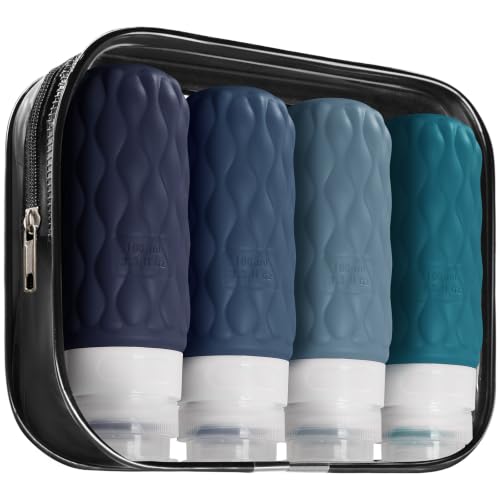 Lericttor 100ml Silicone Travel Bottles for Toiletries – 4 Pack with Clear Zipper Bag and Labels