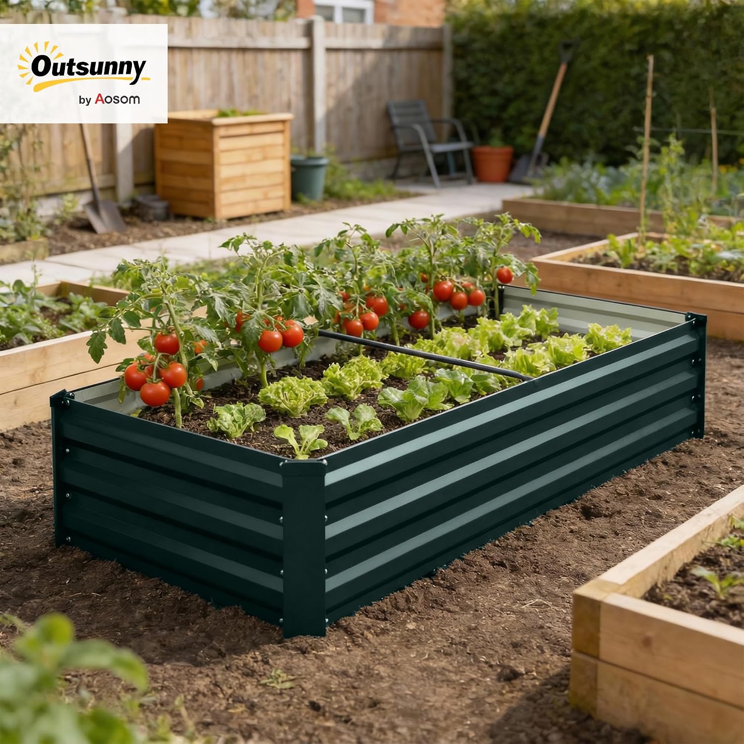 Detalle 2 de Outsunny Jardinière rectangulaire Potager en acier avec fond ouvert, 150 x 70 x 30 cm, noir
