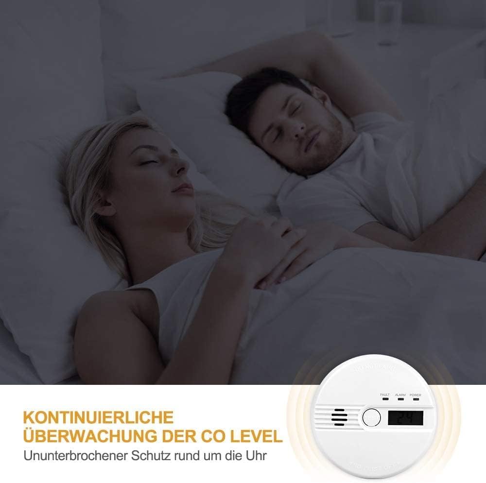 Detalle de Kohlenmonoxid-Warnmelder mit LCD-Anzeige CO Melder (85 dB Alarm) für kontinuierliche Messung – Batteriebetrieb