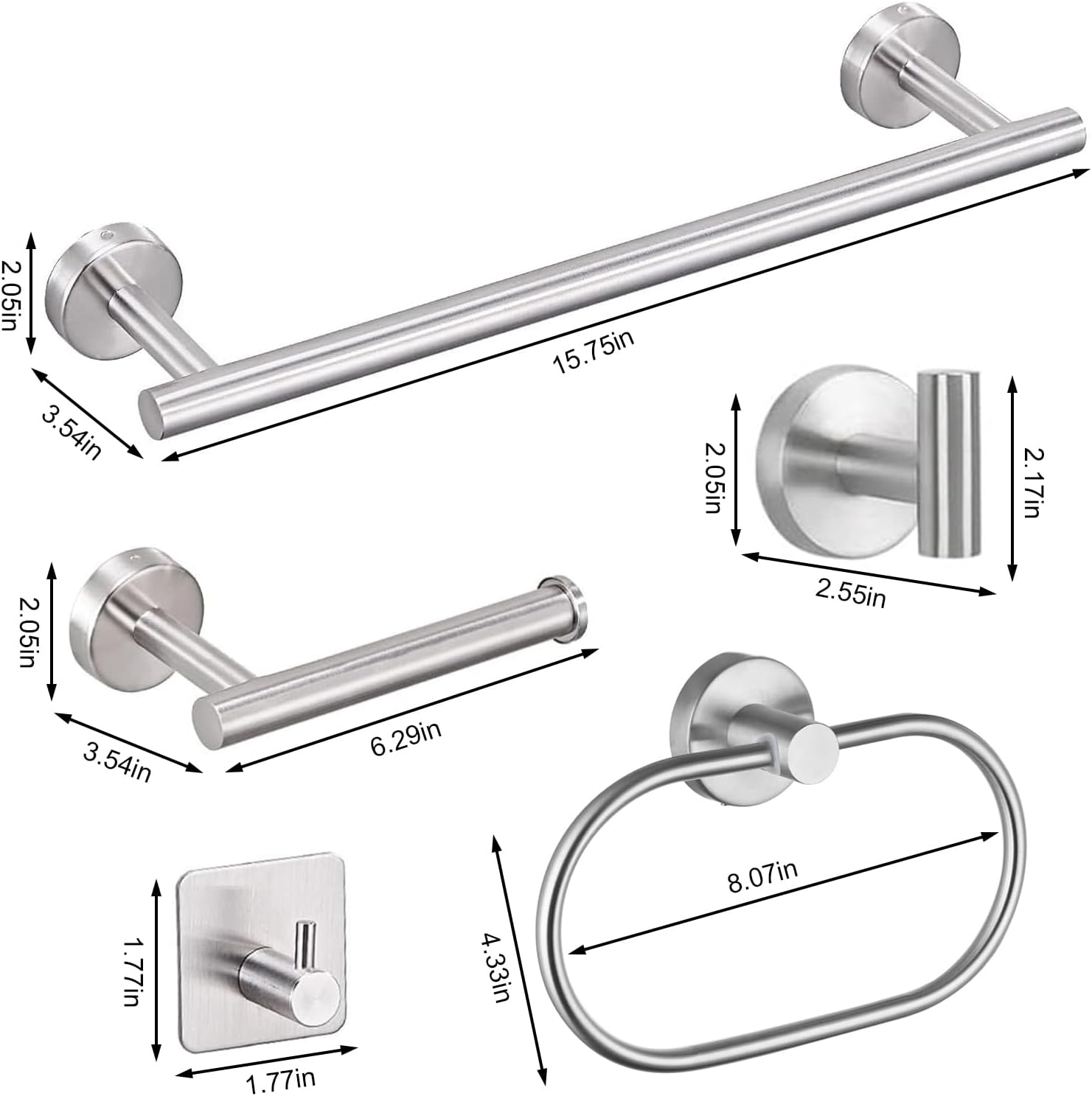 Thumbnail 6 de 7-Piece Silver SUS304 Bathroom Accessories Set