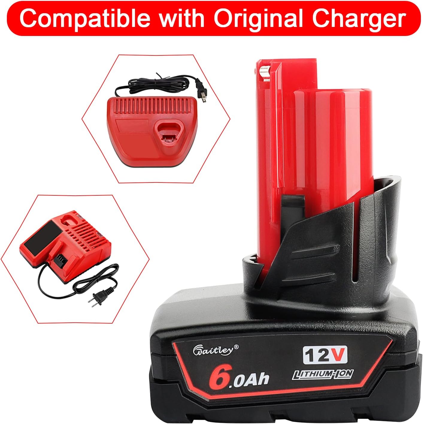Thumbnail 4 de waitley WTL12 12V Replacement Batteries, 6.0Ah Li-Ion, 2-Pack