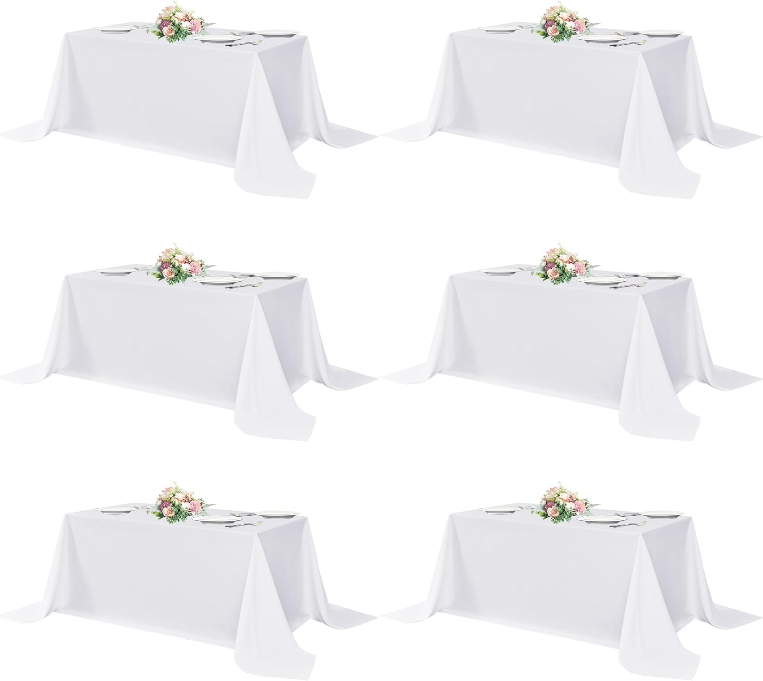 Detalle de Sancua 6-Pack Rectangle Tablecloths — 90x132 Inches, White, Washable Polyester