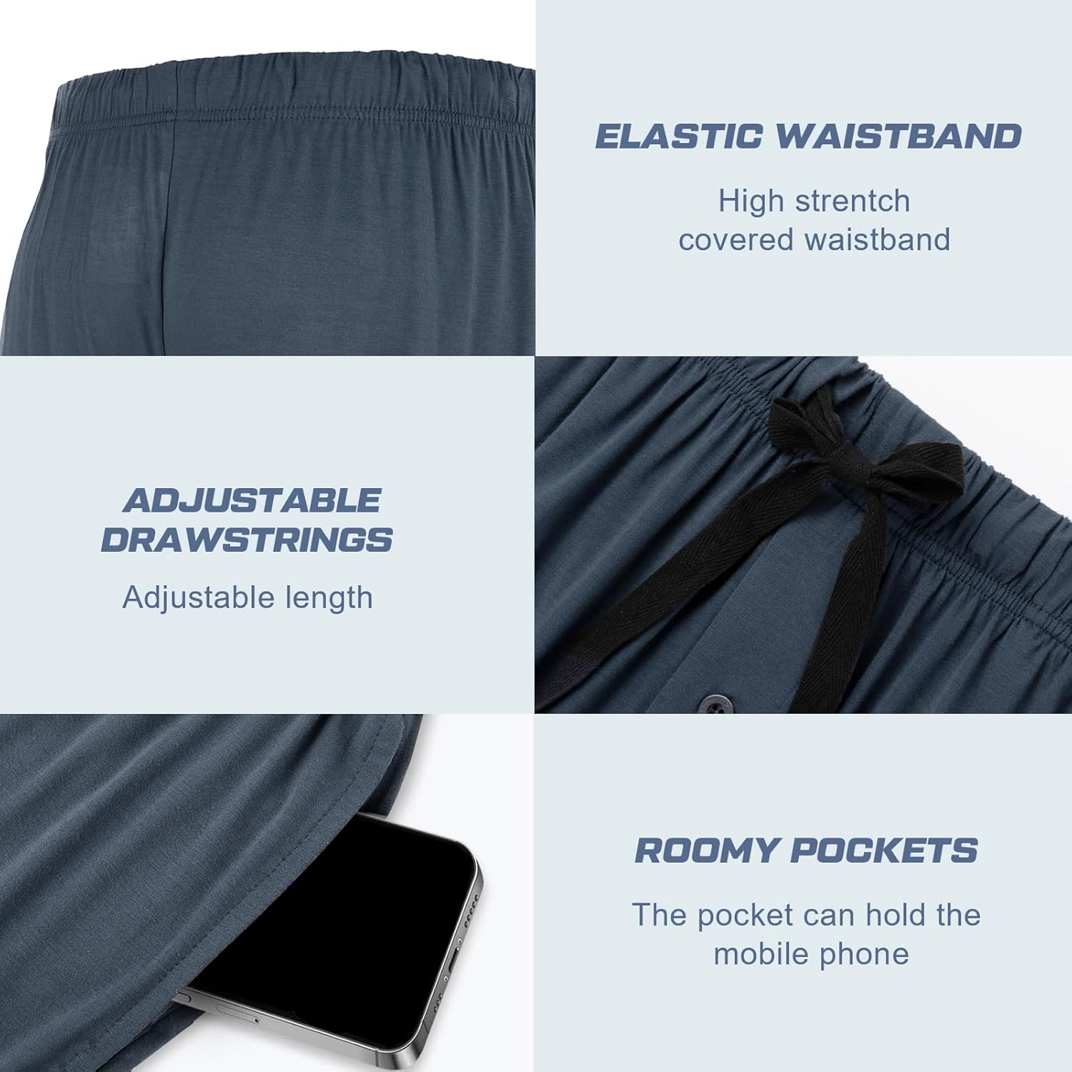 Detalle de BAMBOO COOL Men’s Bamboo Cool Pajama Lounge Sleep Shorts (2-Pack) with Pockets