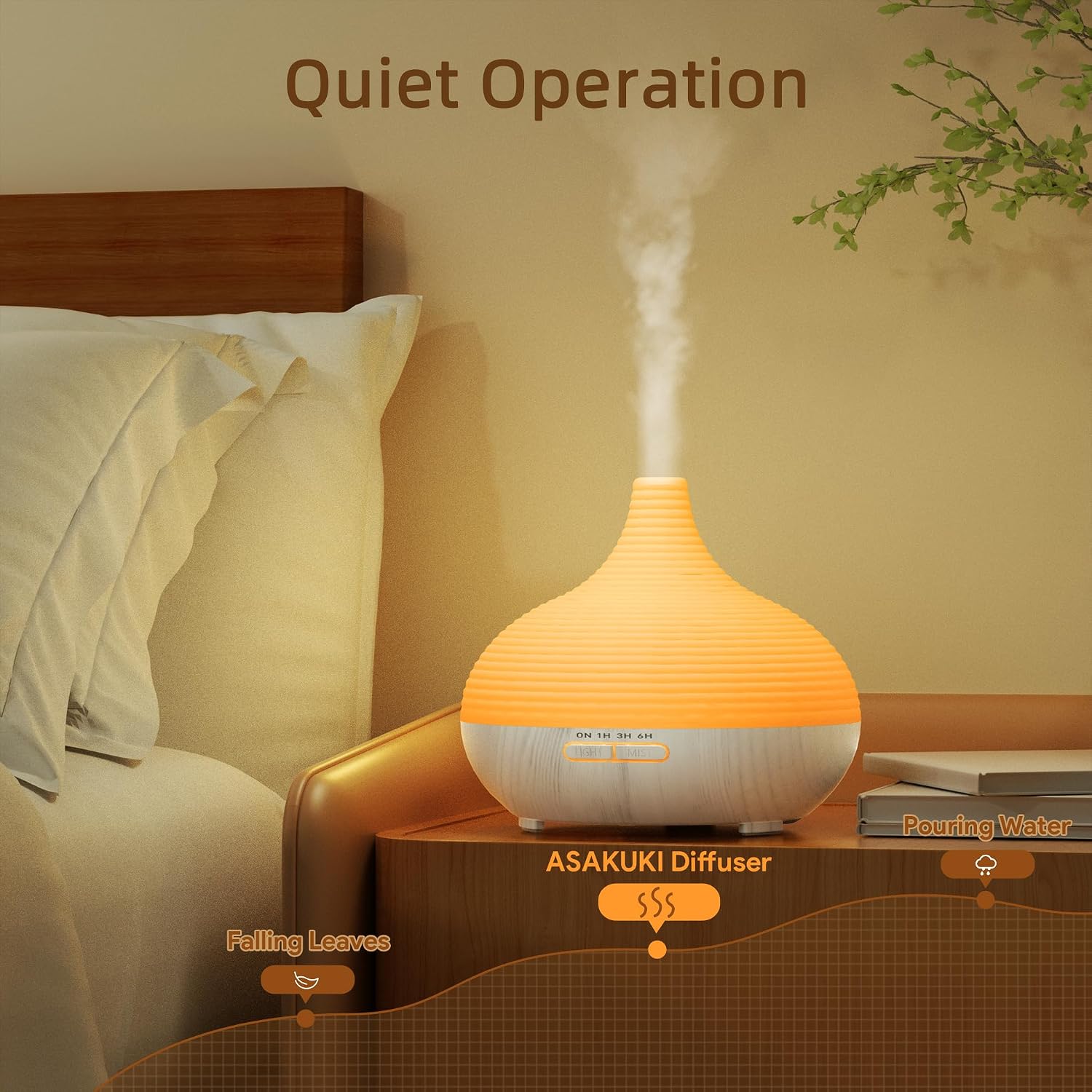 Detalle de ASAKUKI Diffusor 300 ml für Duftöle mit Ultraschall, 7-farbigem LED-Licht und Automatikschutz
