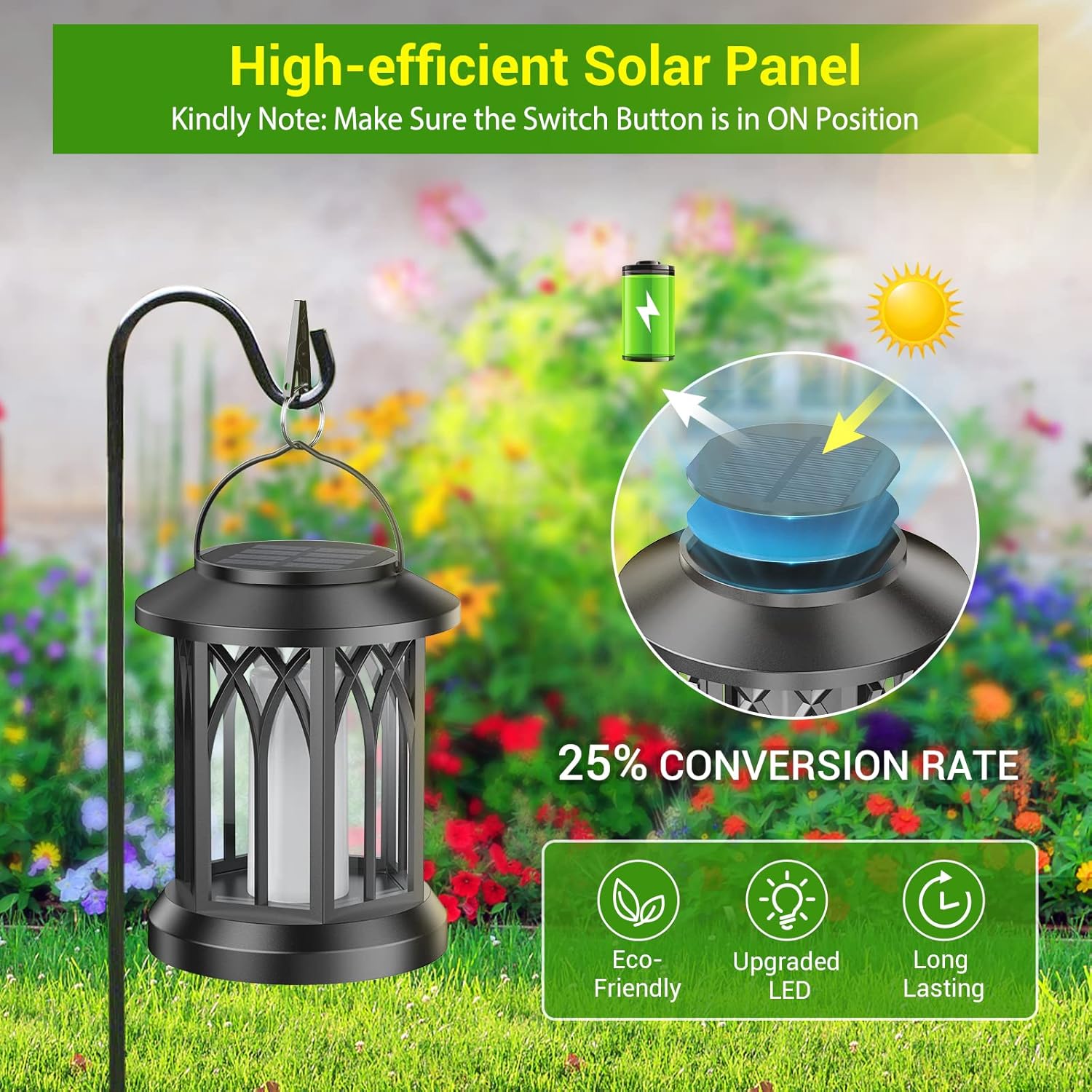 Detalle de KOOPER Solar Garden Lights Outdoor 4 Pack: Hanging Lanterns with Realistic Flickering Flame LED