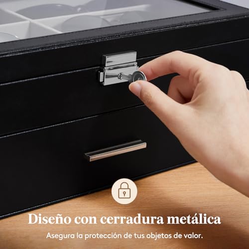 Thumbnail 4 de Lifewit organizador para gafas con caja de relojes y tapa de cristal (negro, 35 x 21 cm)