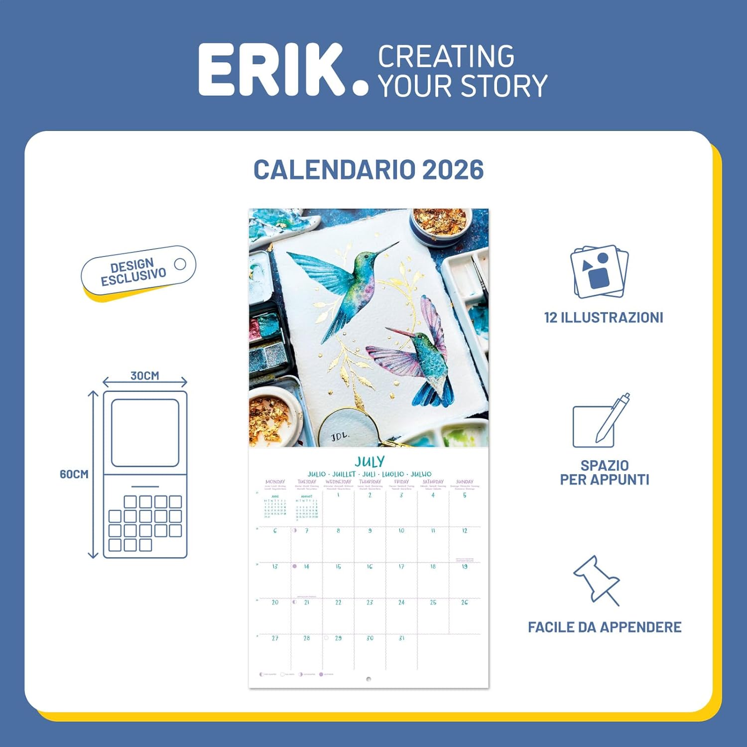 Detalle de Grupo Erik Calendario 2026 da Muro Acquerello 30x30 cm