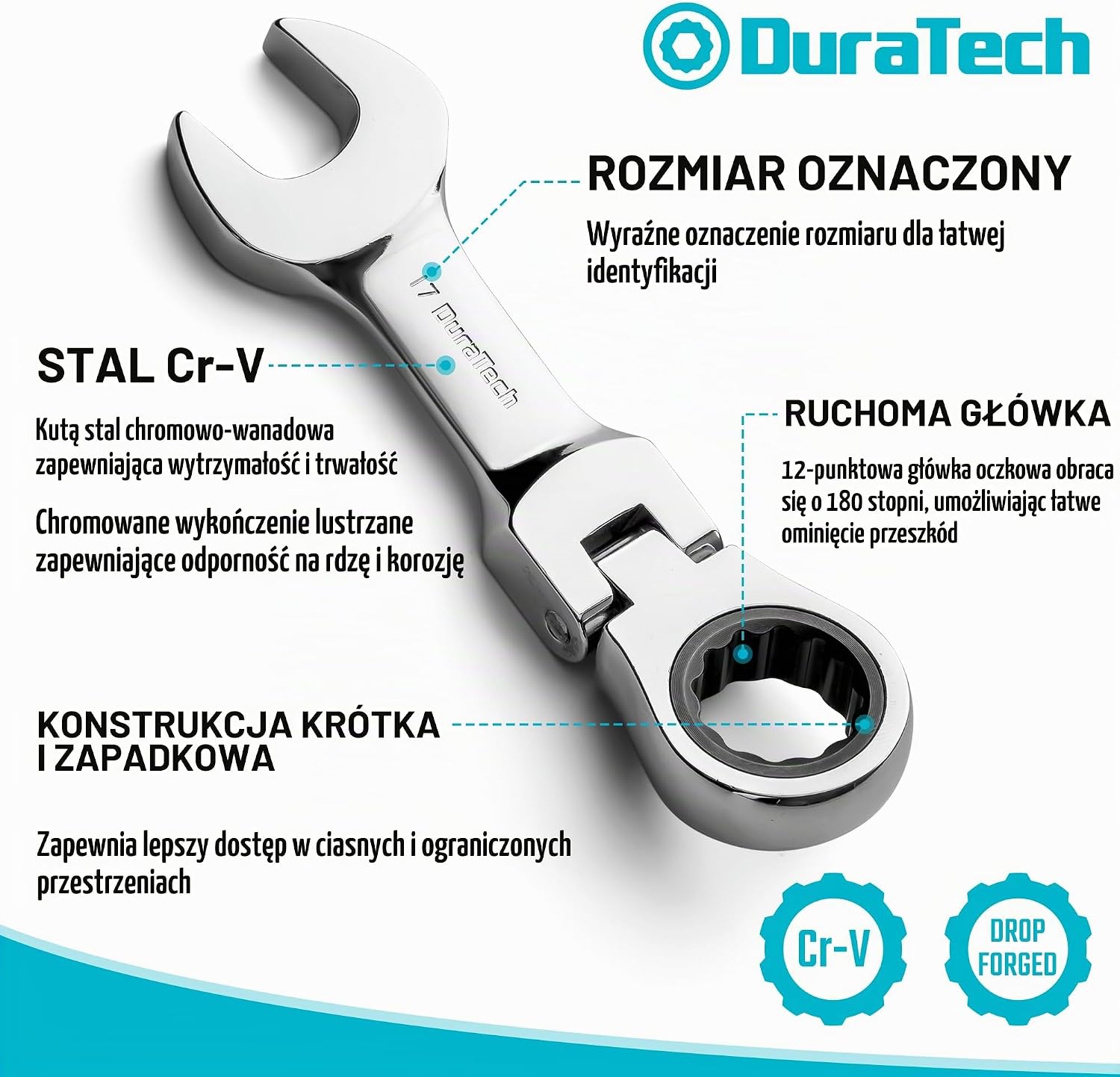 Detalle de DURATECH DTSFRW012M – krótki zestaw kluczy płasko-oczkowych, 8–19 mm