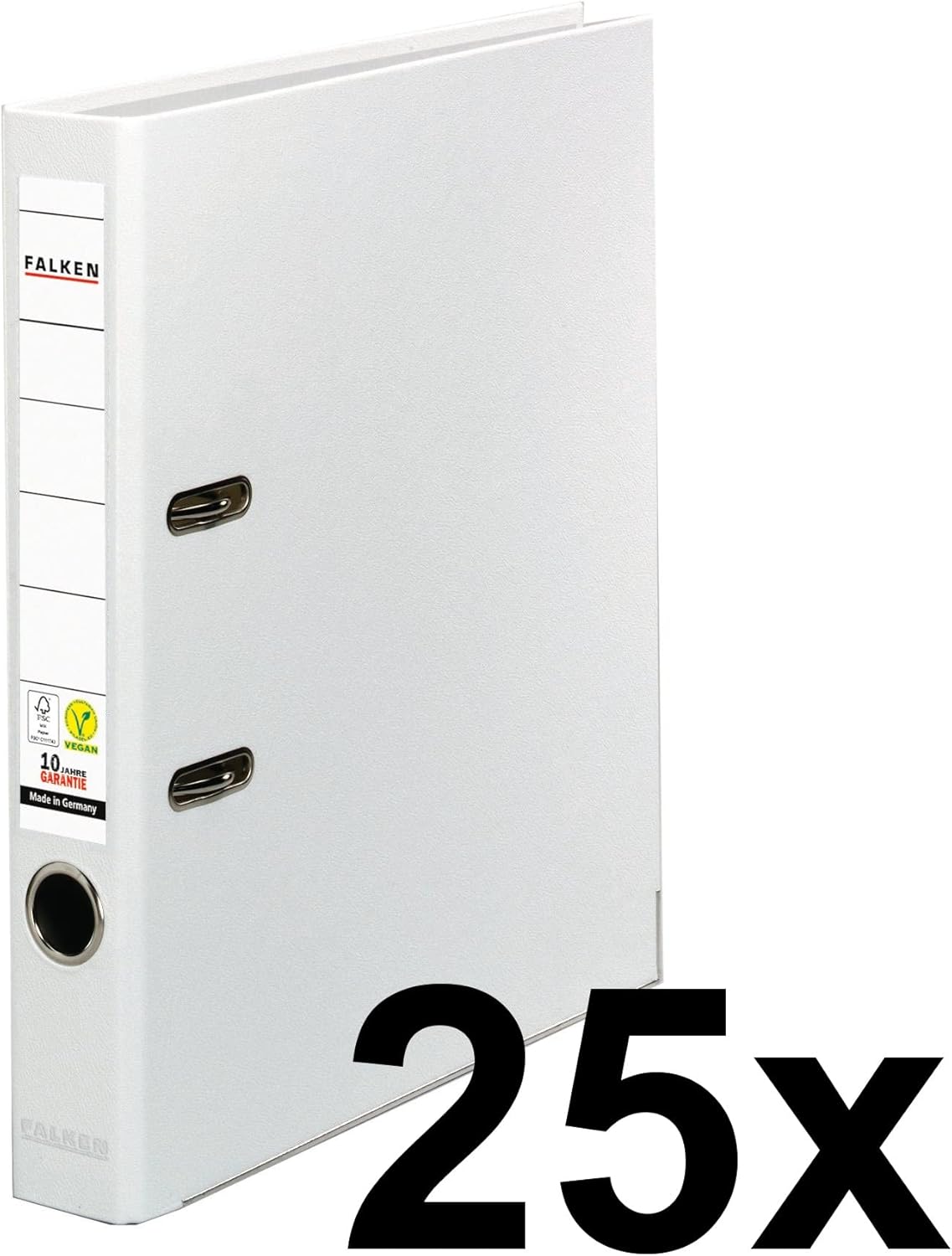 Thumbnail 1 de Falken Lot de 25 classeurs en plastique PP Color, A4, 5 cm, blanc – vegan et FSC, fabriqué en Allemagne