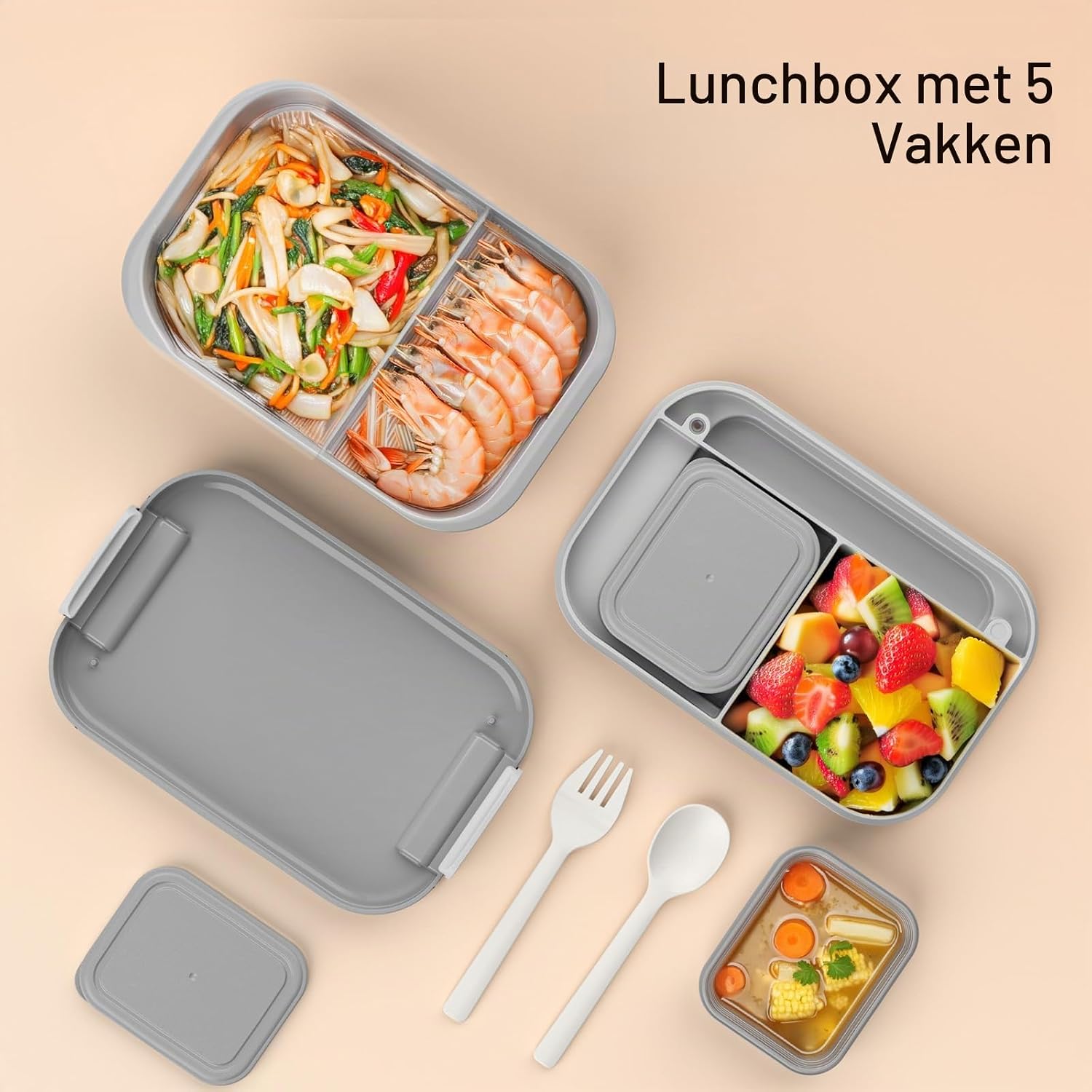 Detalle de LEIKEEGO lunchbox voor volwassenen, 1.900 ml, 2 lagen, lekbestendig