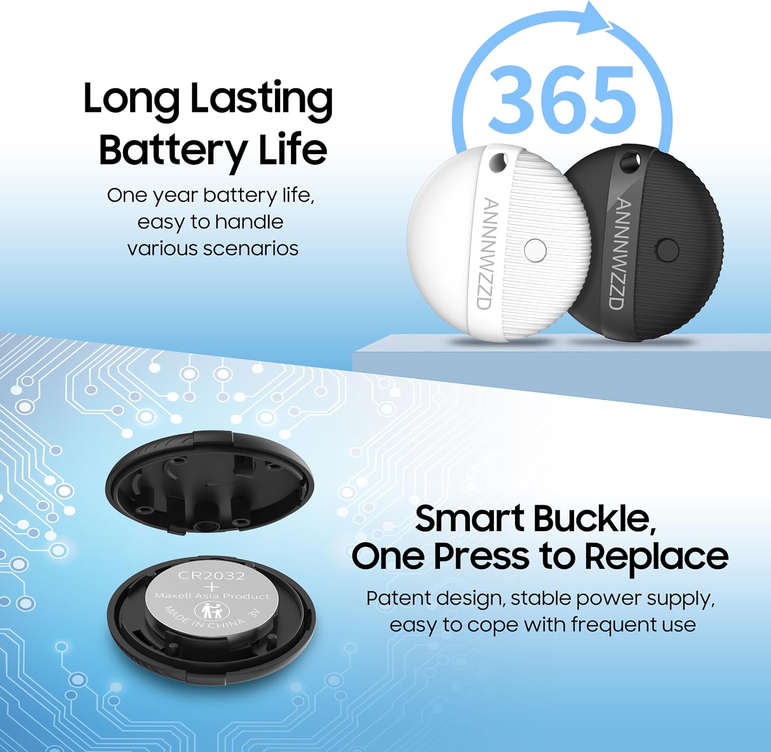Detalle 2 de ANNNWZZD Air Tracker Tags 4 Pack — Find My Item Trackers for Keys, Wallet, Luggage and More (Apple Find My, iOS Only)