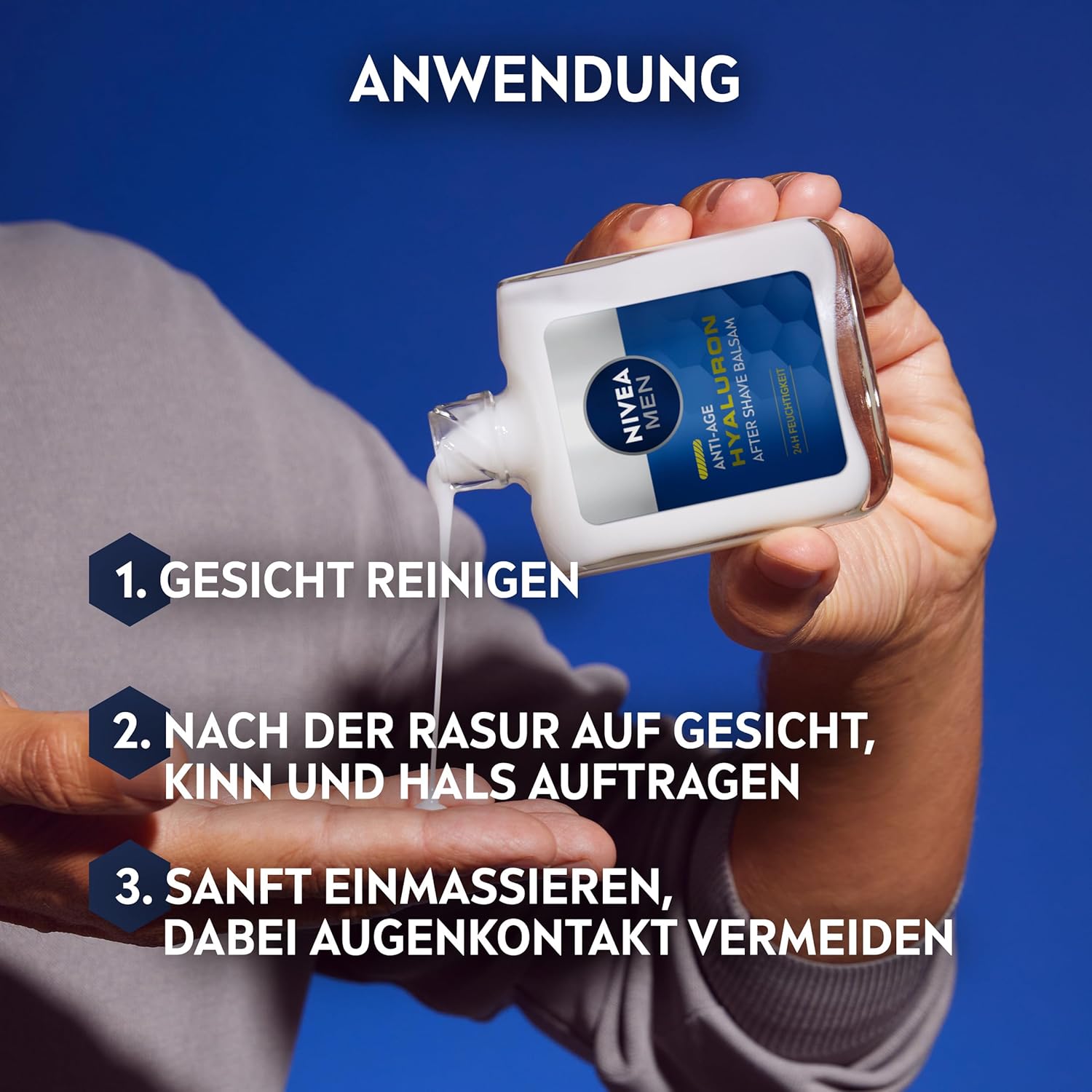 Detalle 2 de NIVEA MEN Anti-Age Hyaluron After Shave Balsam (100 ml) – beruhigende Gesichtspflege nach der Rasur