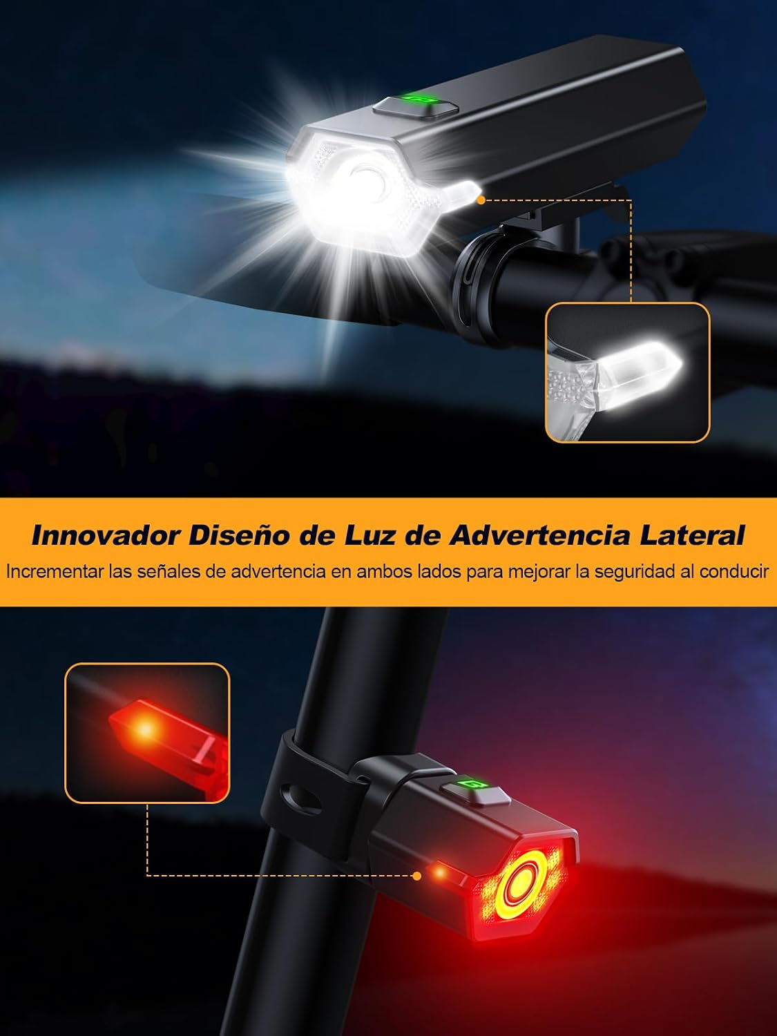 Detalle 2 de Glangeh Luces Bicicleta 1000 lúmenes
