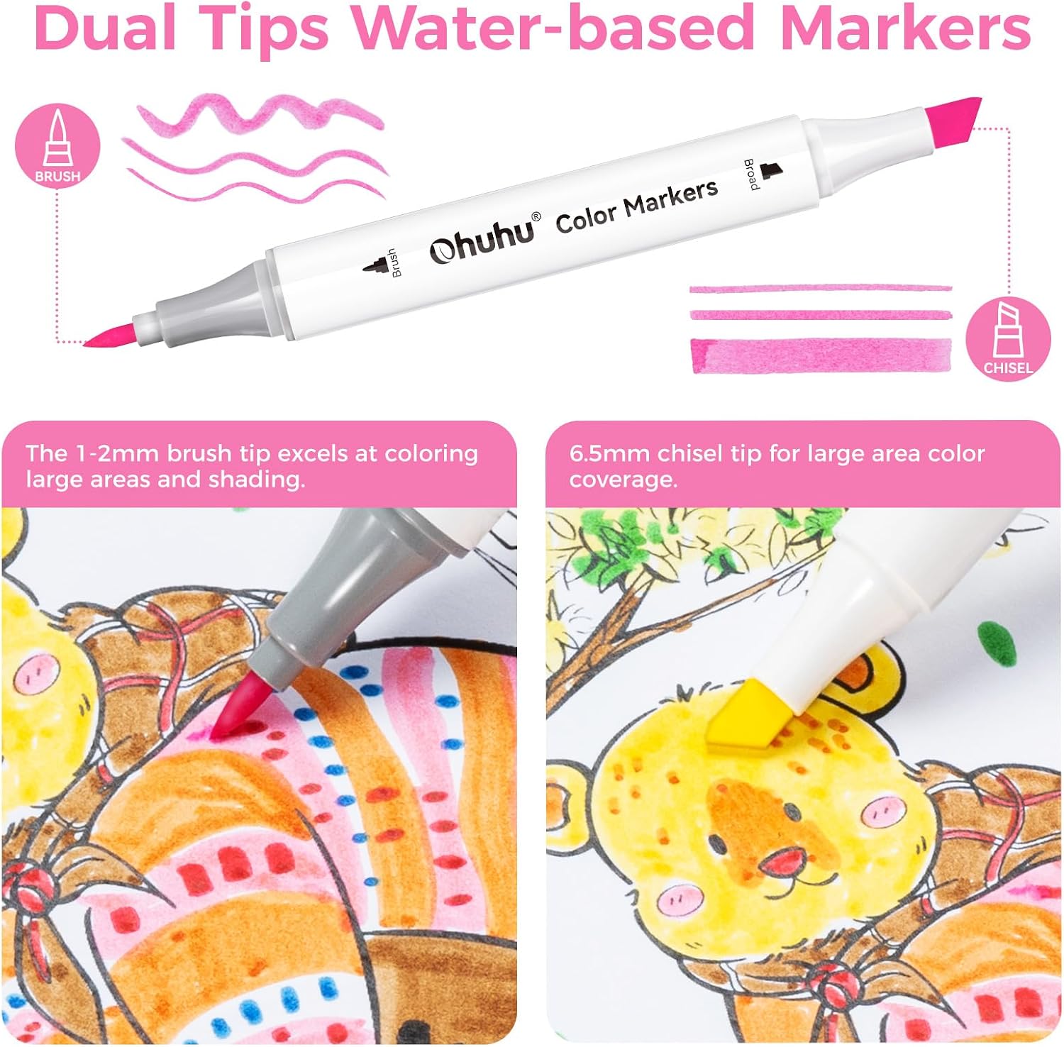 Detalle 2 de Ohuhu 60 Colour Water-Based Markers Dual Tip 🎨