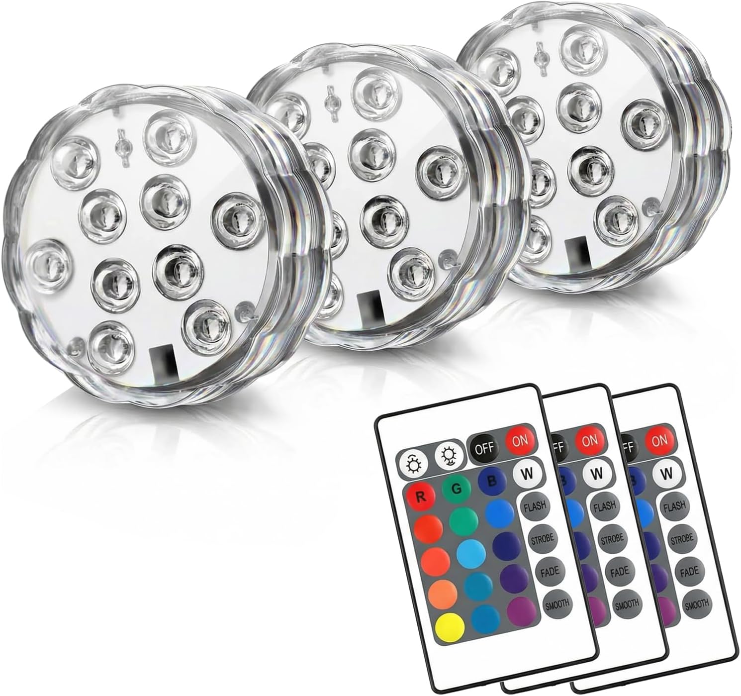 Detalle de POLENTAT SY-HWSLRGB Submersible LED Lights, 16 Colours, 4 Modes, 3-Pack