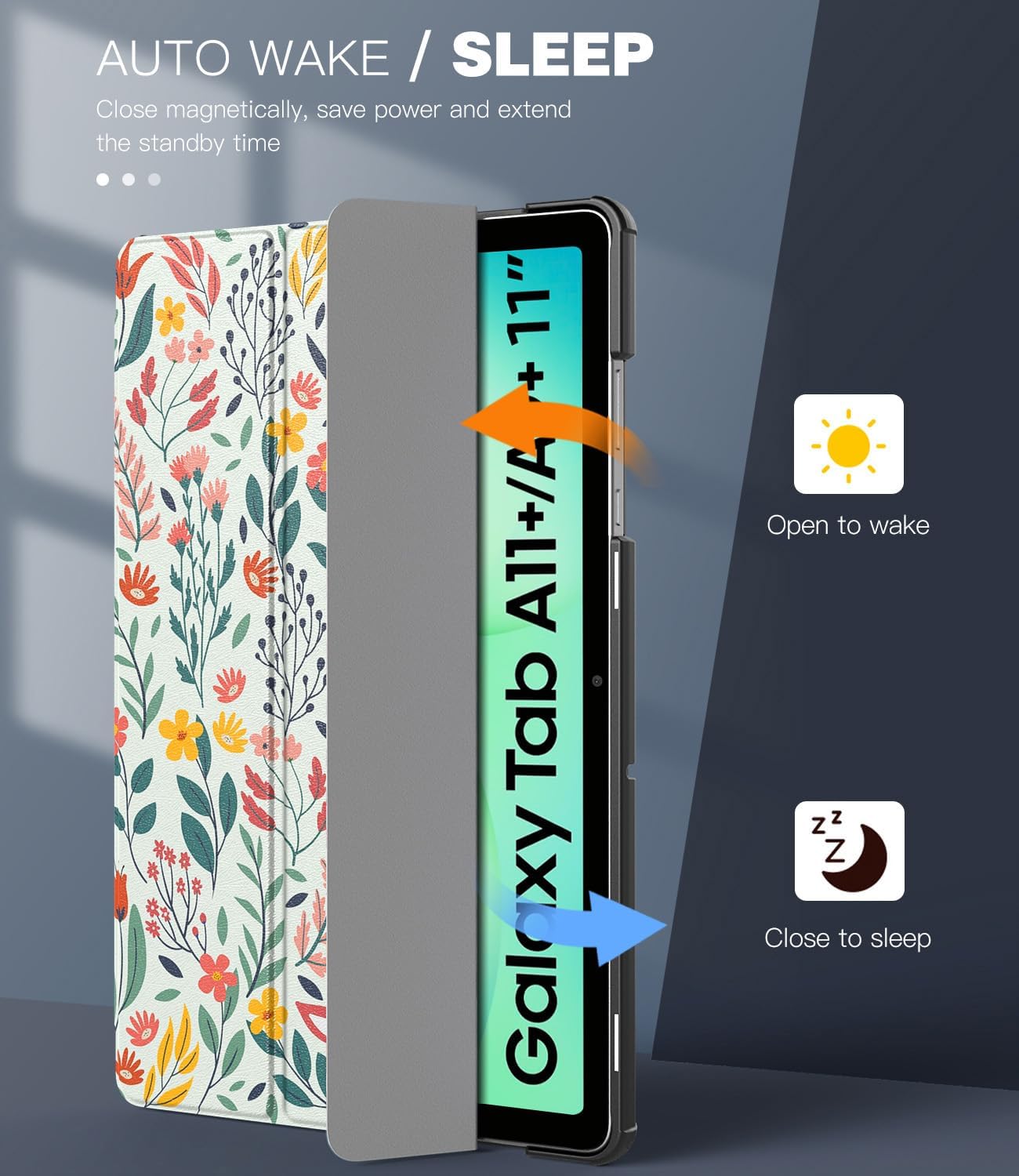 Thumbnail 4 de TiMOVO Slim Stand Case for Samsung Galaxy Tab A11+ / A9+ 11 Inch (Auto Wake/Sleep) – Flowers