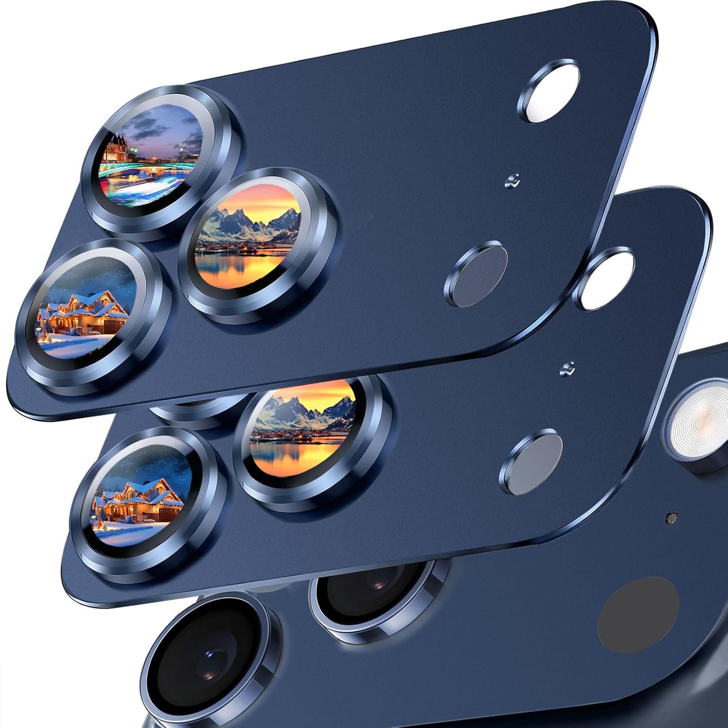Detalle de SiHPuoy iPhone 17 Pro Max Camera Lens Protector, Blue Metal and 9H Glass