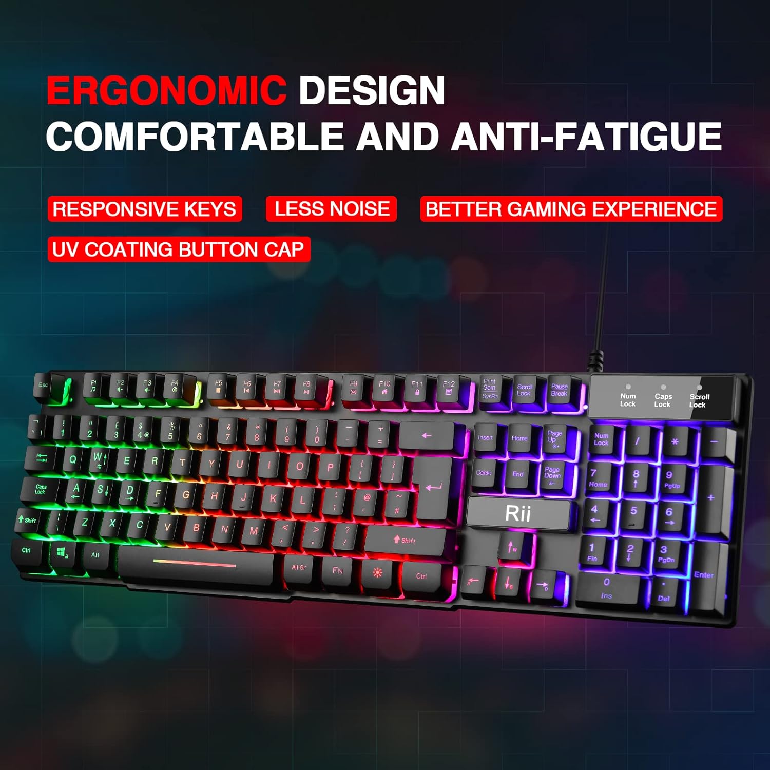 Detalle 2 de Rii Gaming Keyboard Rainbow LED backlit wired keyboard