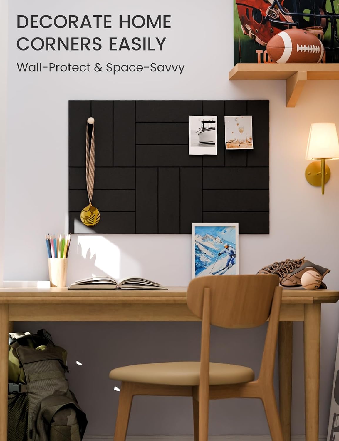 Thumbnail 5 de Fluxynara FZB-L-S-6-3L-BK Felt Bulletin Board Tiles, Black Bold Stripe, 6-Pack