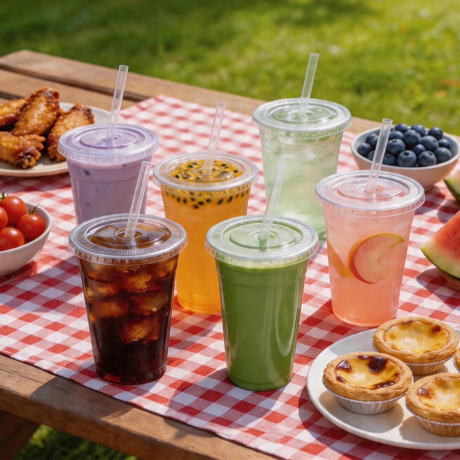 Thumbnail 6 de 24 oz Clear Plastic Cups with Lids and Straws